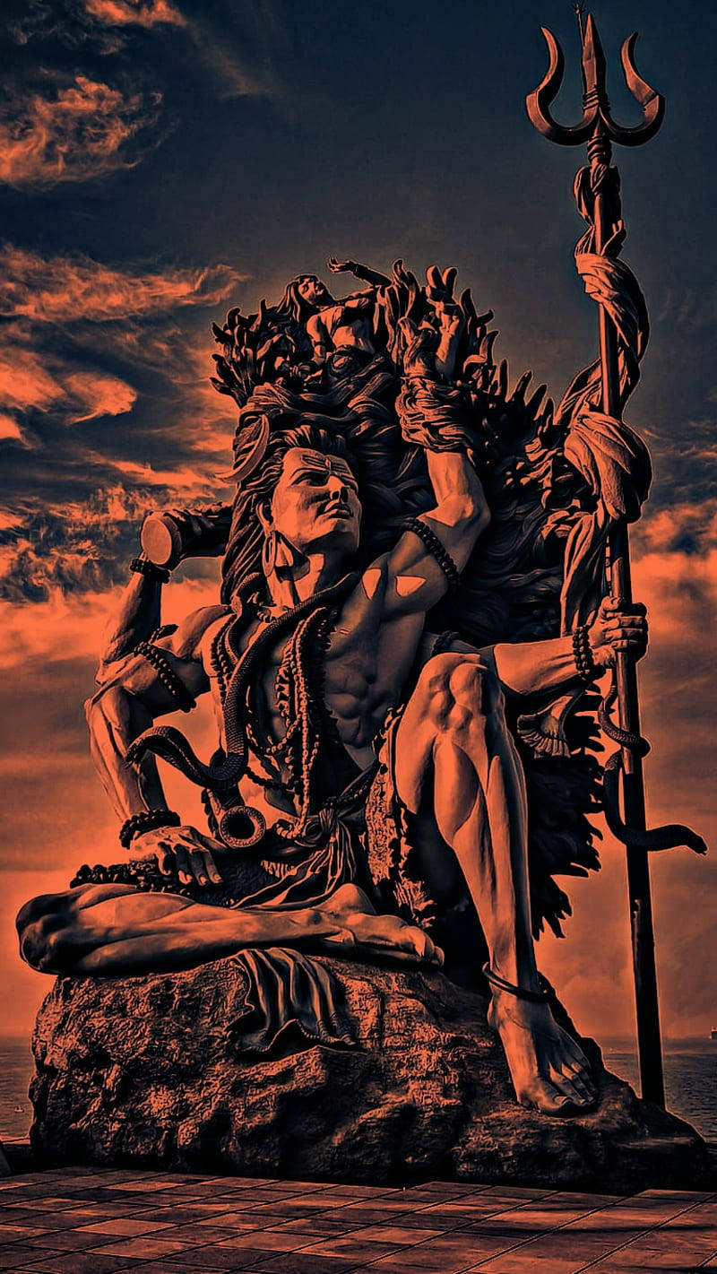 Lord Shiva Angry, brown statue, trident, HD Phone Wallpaper