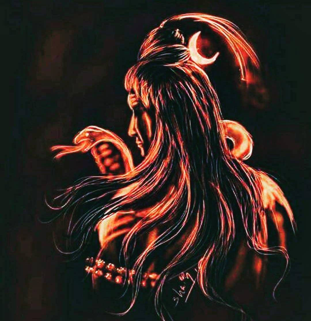 Lord Shiva, fiery red glowing, long hair, SD Phone Wallpaper