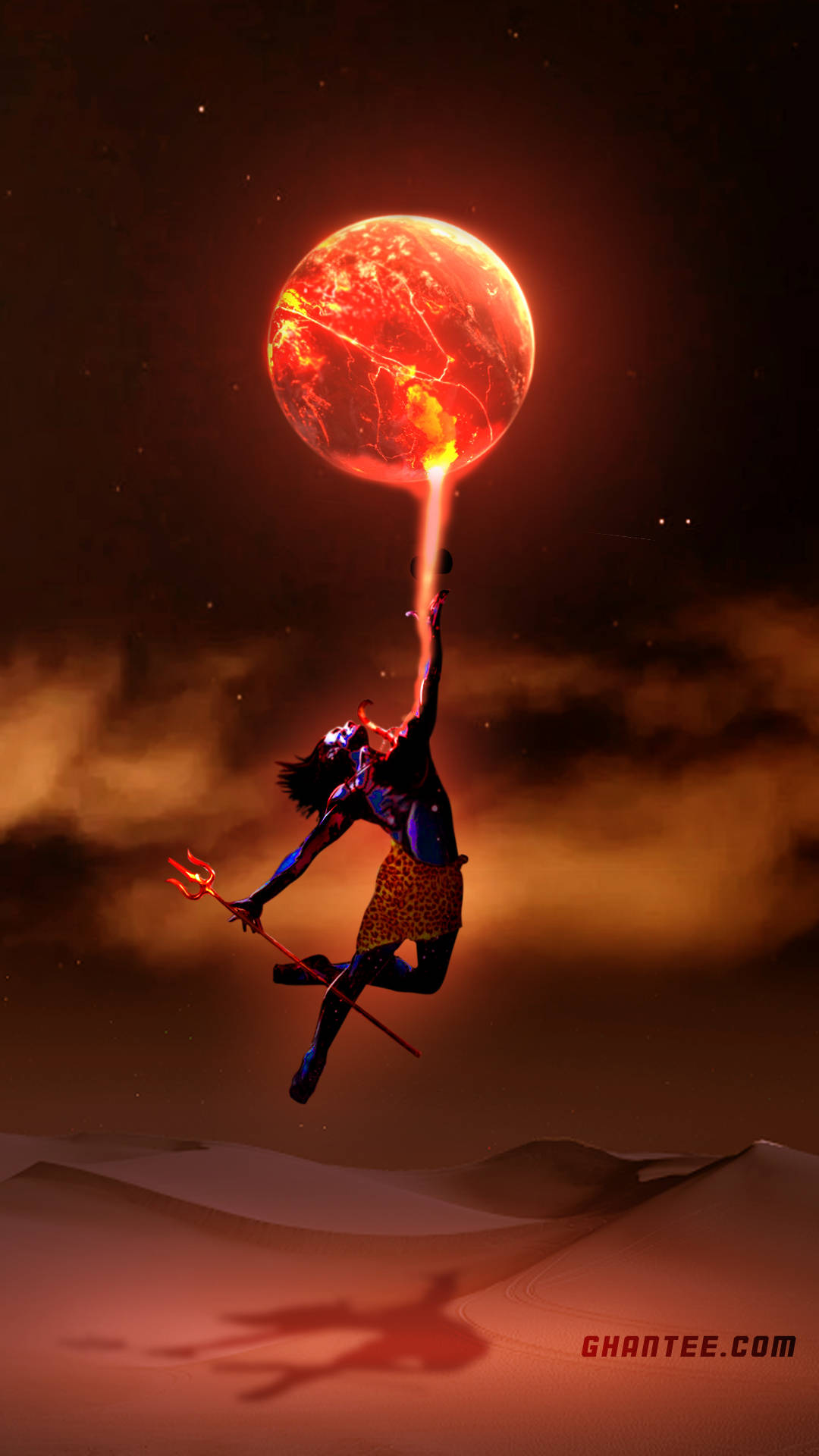 Lord Shiva Angry, red cosmos, glowing red planet, Full HD Phone Wallpaper