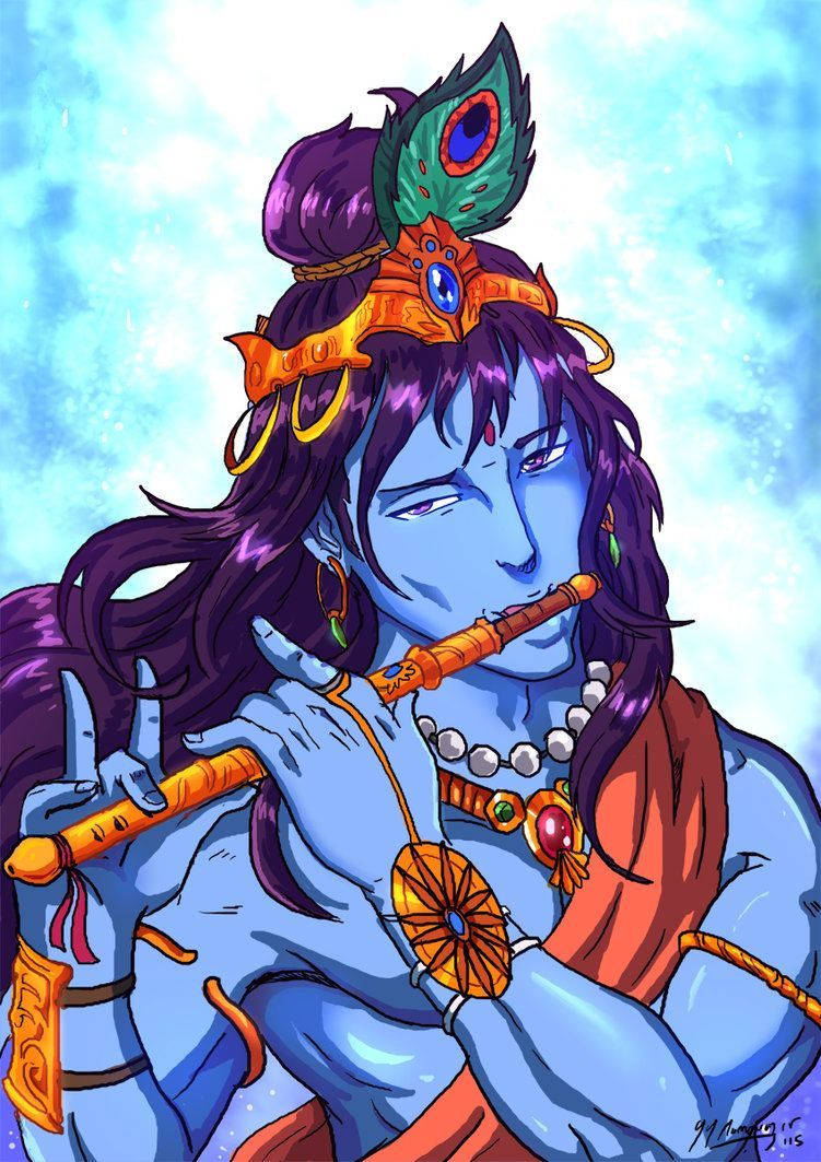 Lord Shiva, flute, blue-skinned, SD Phone Wallpaper