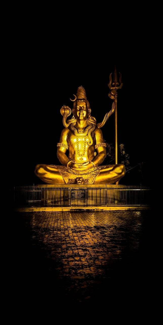 Lord Shiva Angry, gold statue, night, HD Phone Wallpaper