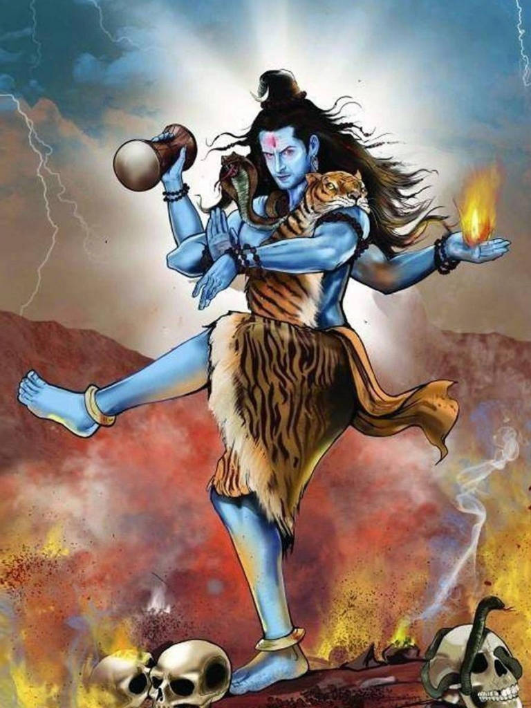 Lord Shiva, furious avatar, blue-skinned, SD Phone Wallpaper