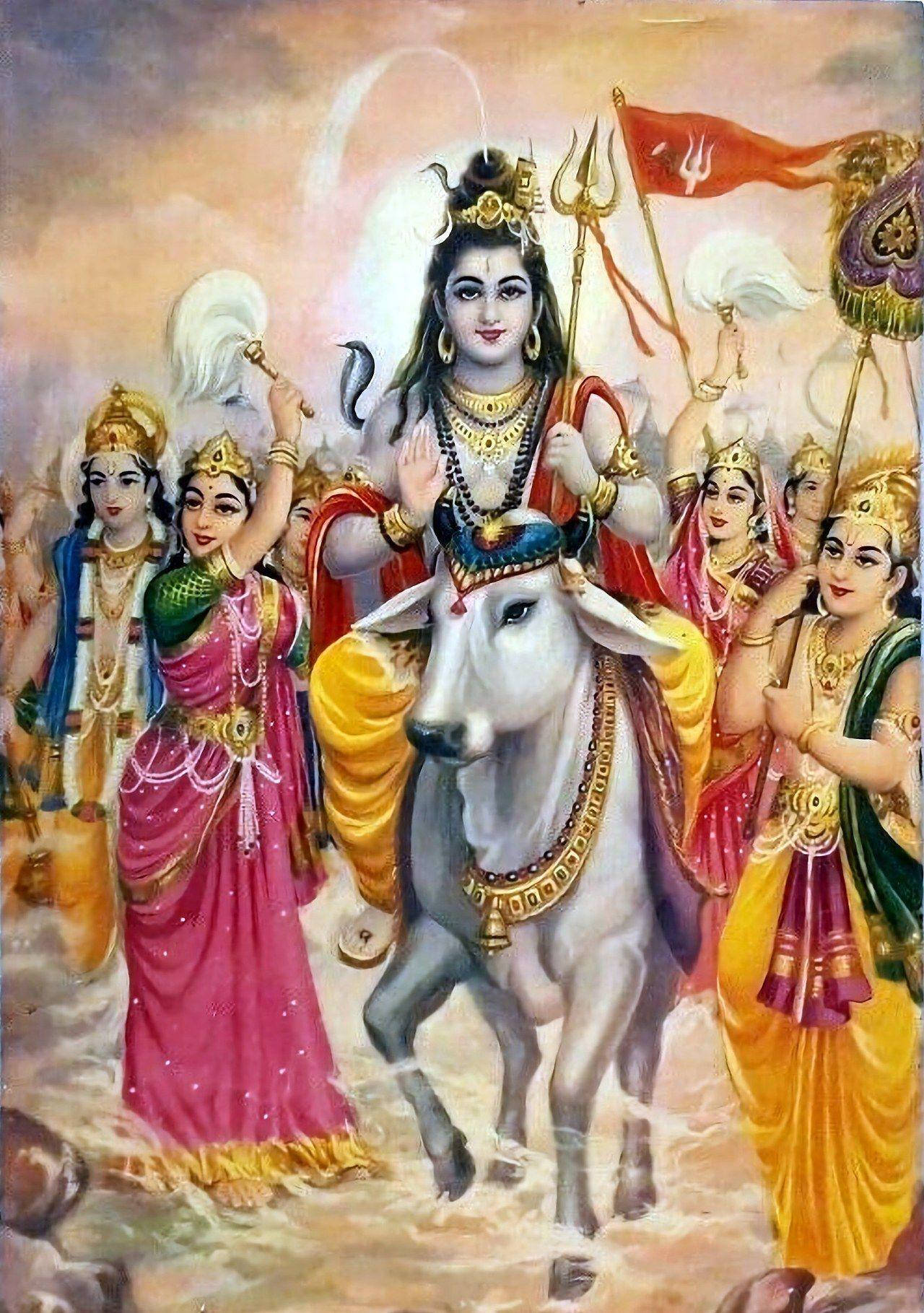 Lord Shiva Family, white bull, divine attendants, HD Phone Wallpaper