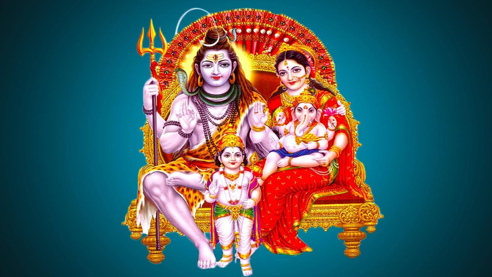 Lord Shiva Family, red throne, golden throne, HD Desktop Wallpaper