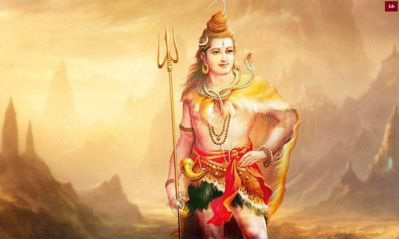 Lord Shiva, trident, hazy mountainous backdrop, HD Desktop Wallpaper