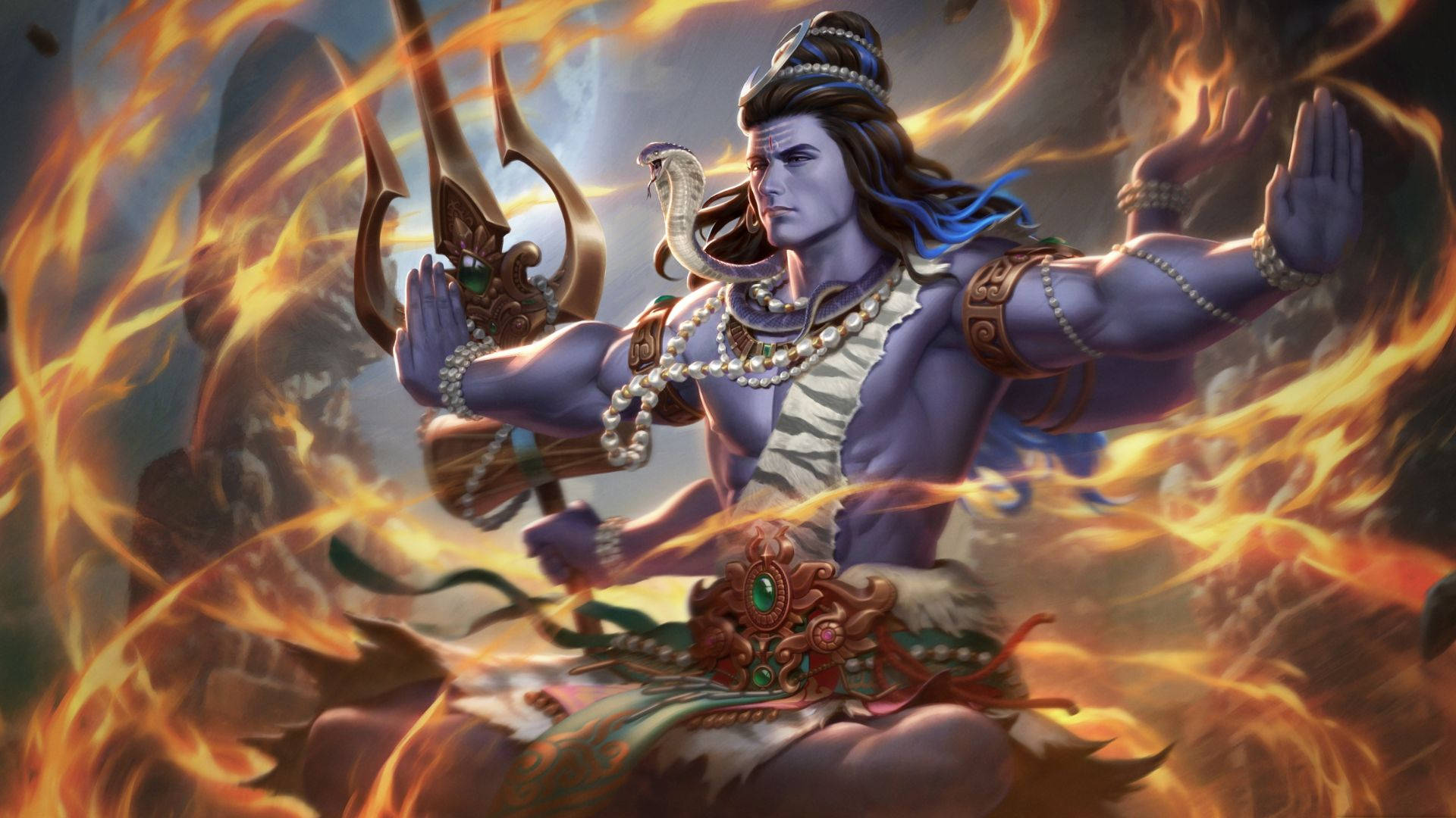 Lord Shiva, purple-skinned, snake crown, Full HD Desktop Wallpaper