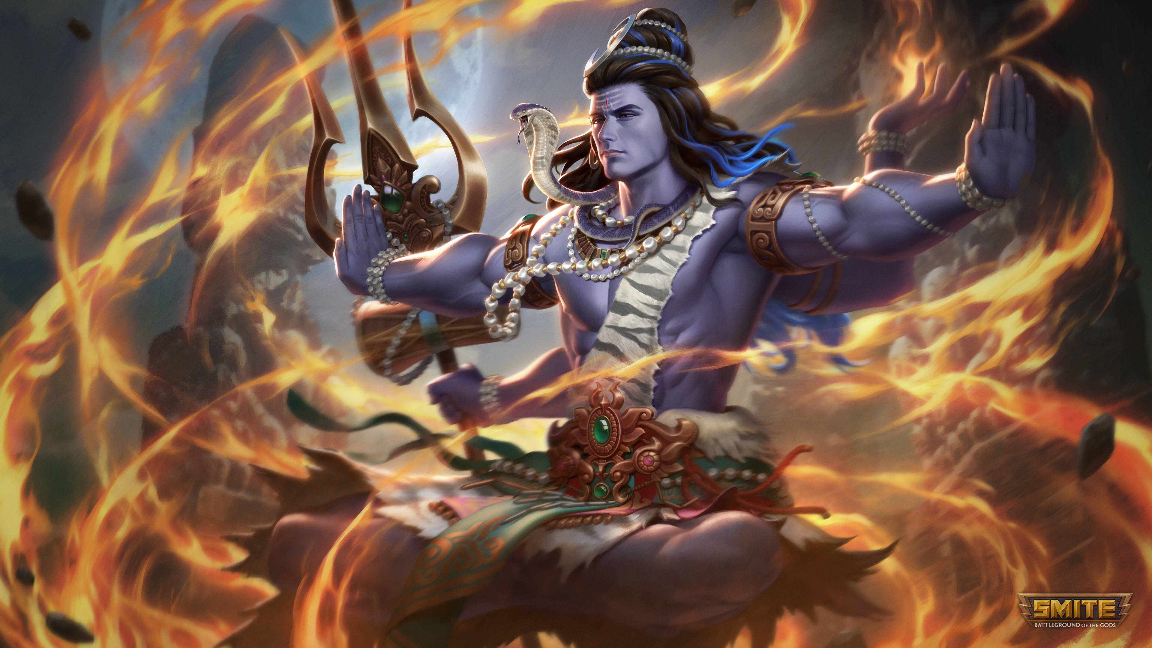 Lord Shiva, blue skin, trident, 4K Desktop Wallpaper