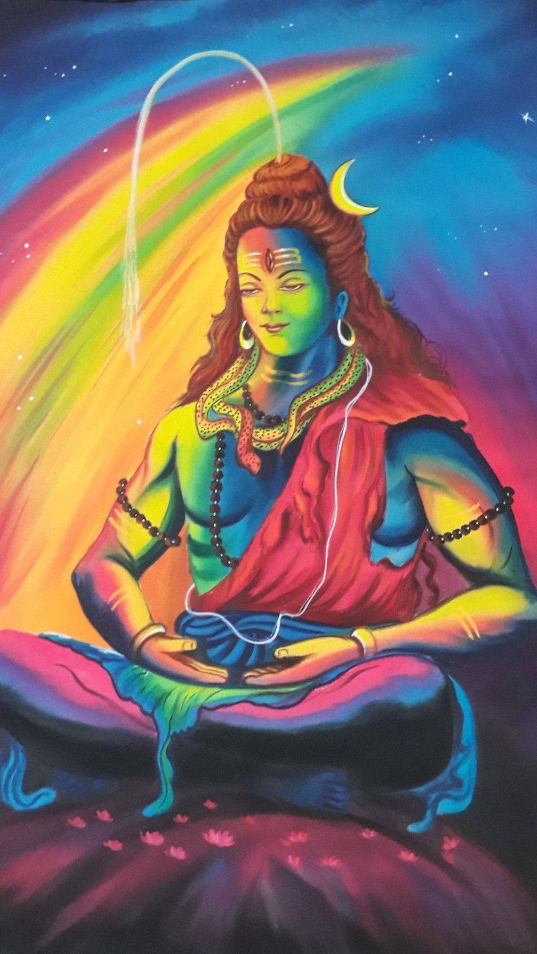 Lord Shiva, rainbow arch, starry cosmic sky, Full HD Phone Wallpaper