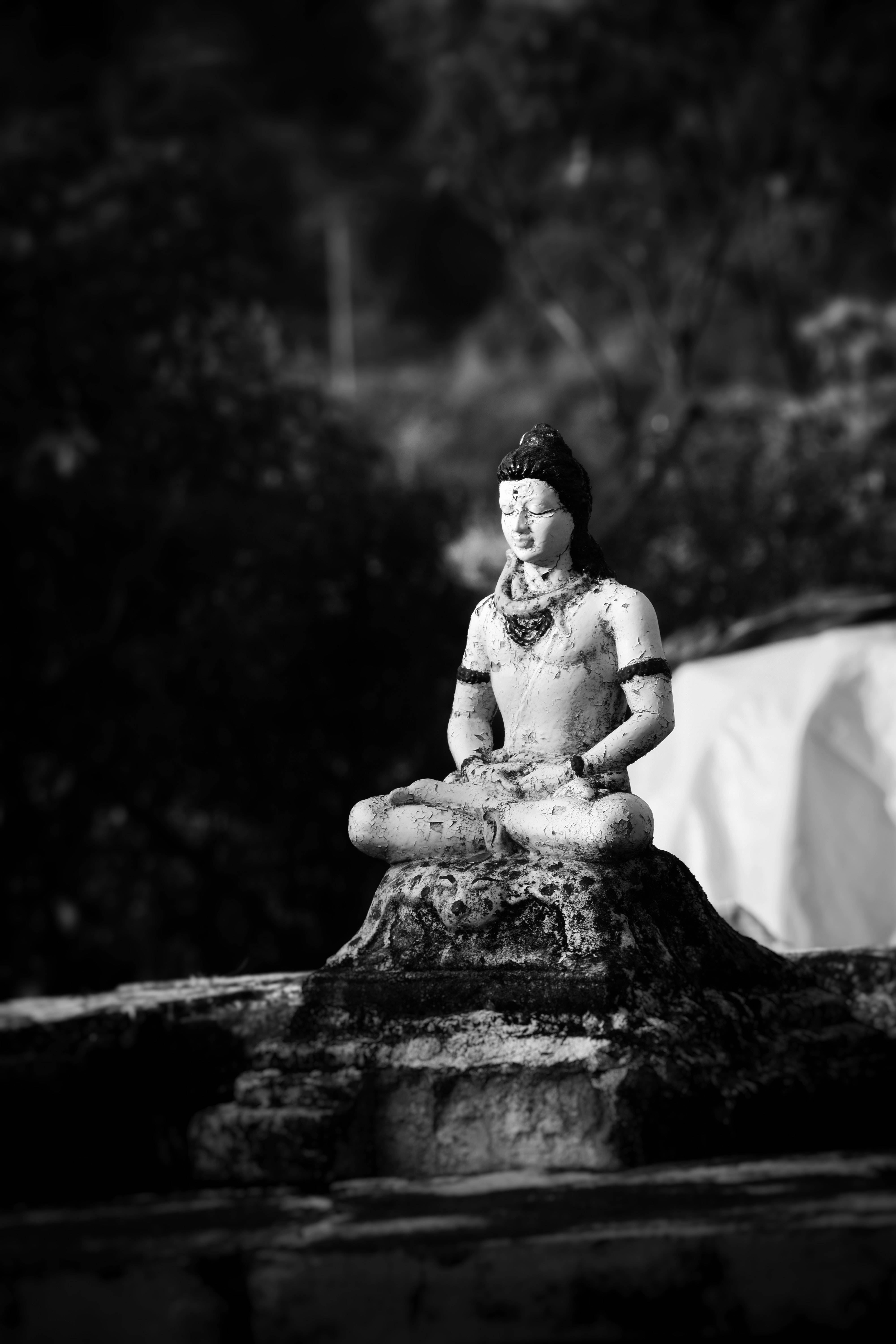 Lord Shiva, black and white statue, meditating figure, 5K Phone Wallpaper