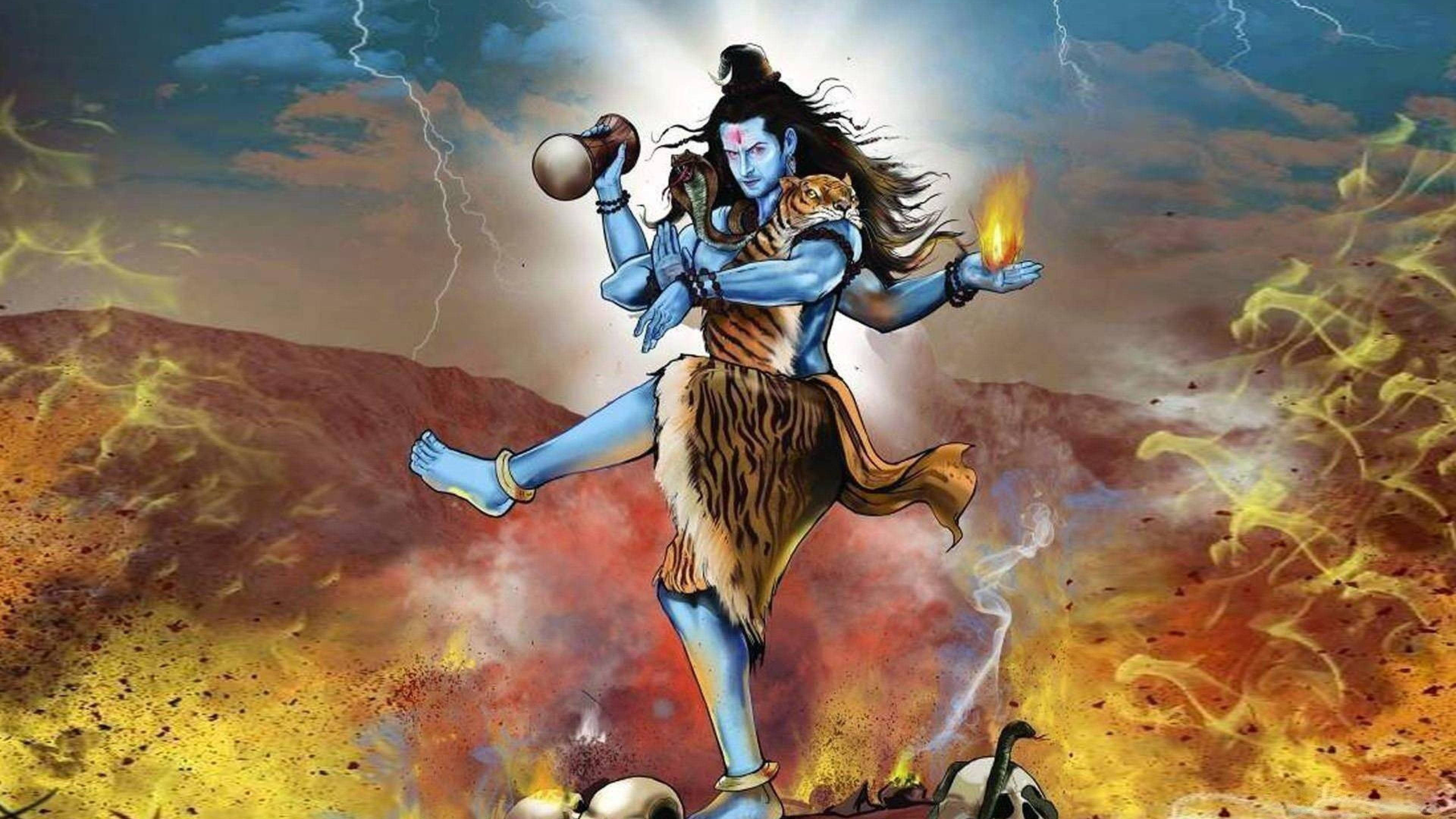Lord Shiva, blue-skinned Hindu deity, mountain, 4K Desktop Wallpaper