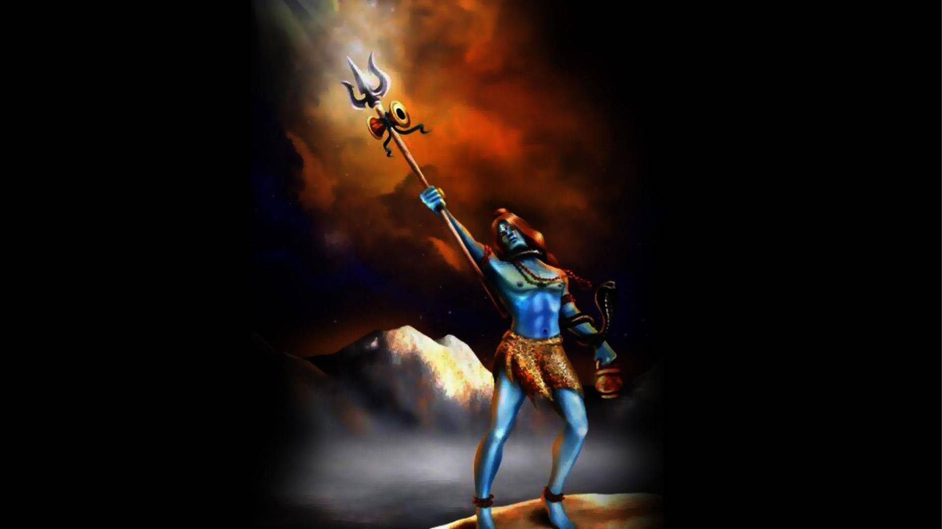 Lord Shiva, trident, blue-skinned, Full HD Desktop Wallpaper