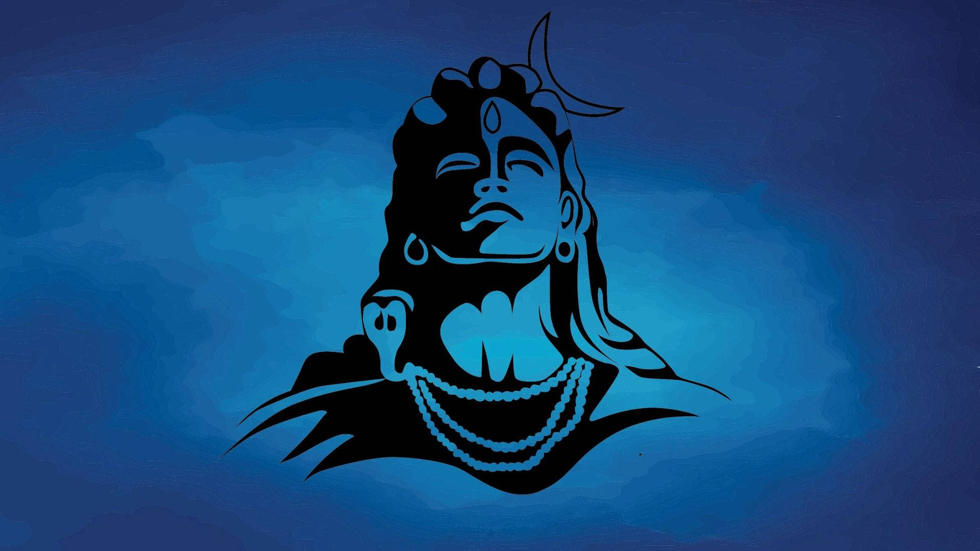 Lord Shiva HD, blue gradient background, crescent moon crown, Full HD Desktop Wallpaper