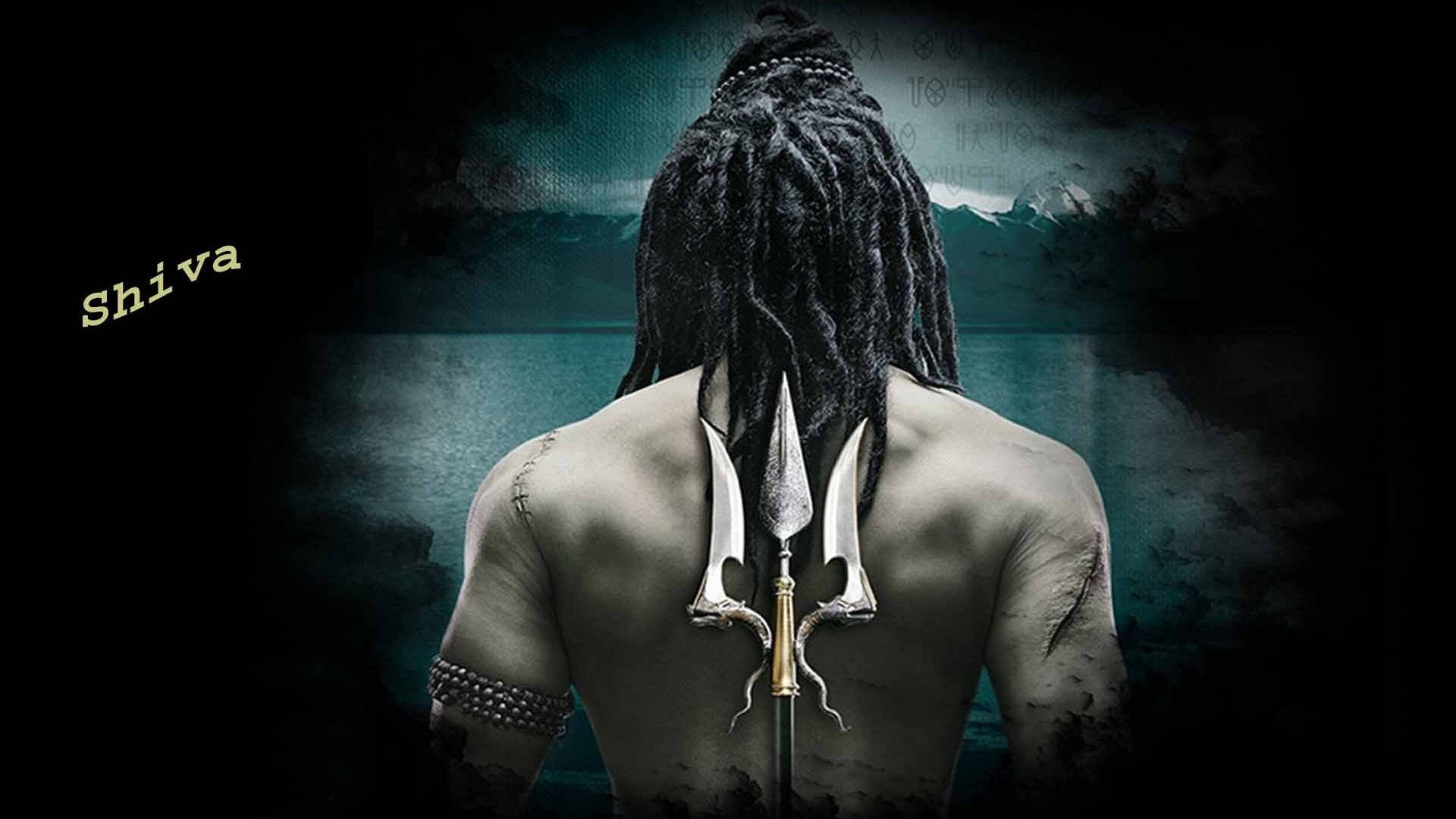Lord Shiva HD, dreadlocked figure, trident piercing spine, Full HD Desktop Wallpaper