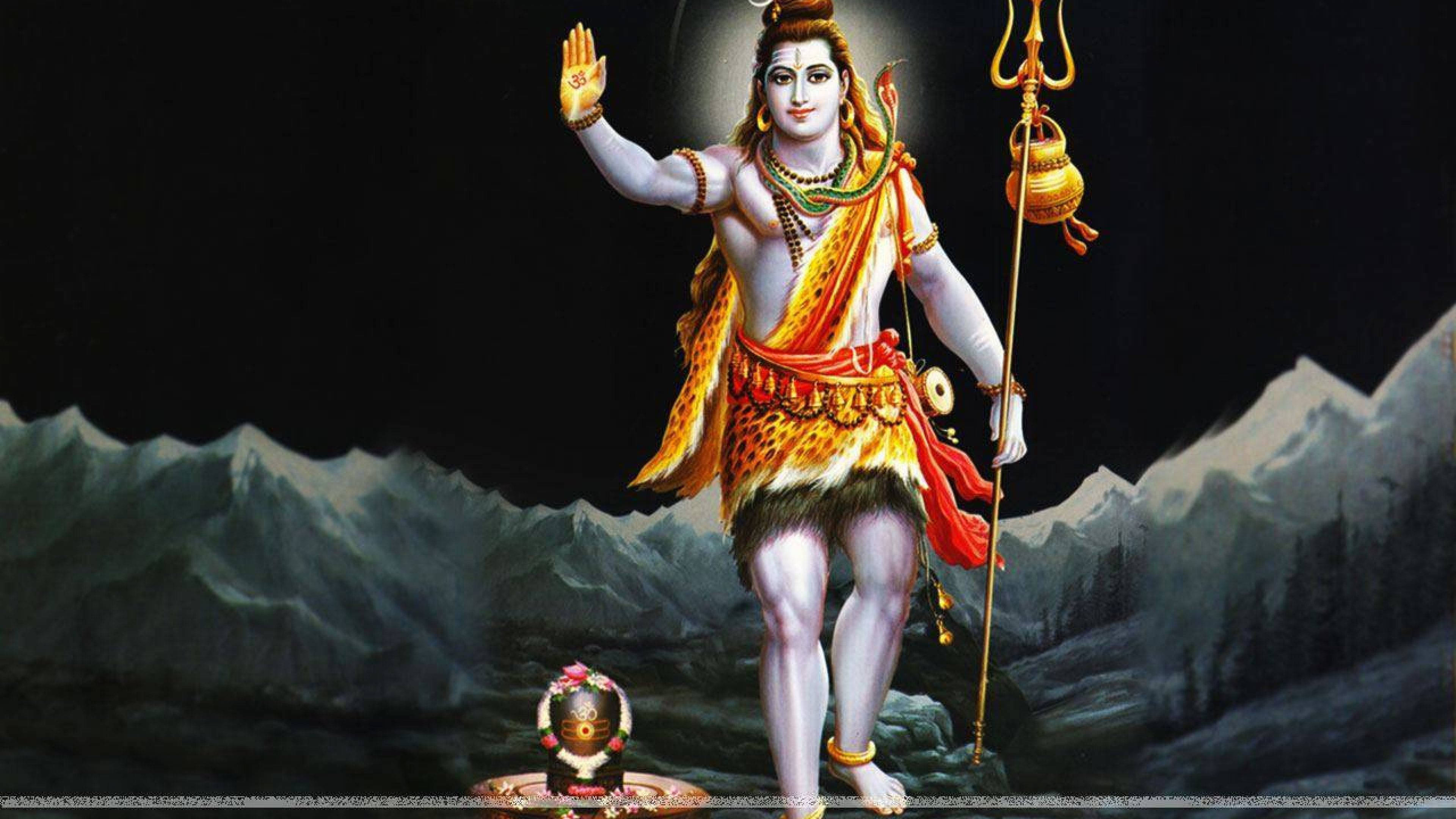 Lord Shiva, snowy mountains, trident, 4K Desktop Wallpaper