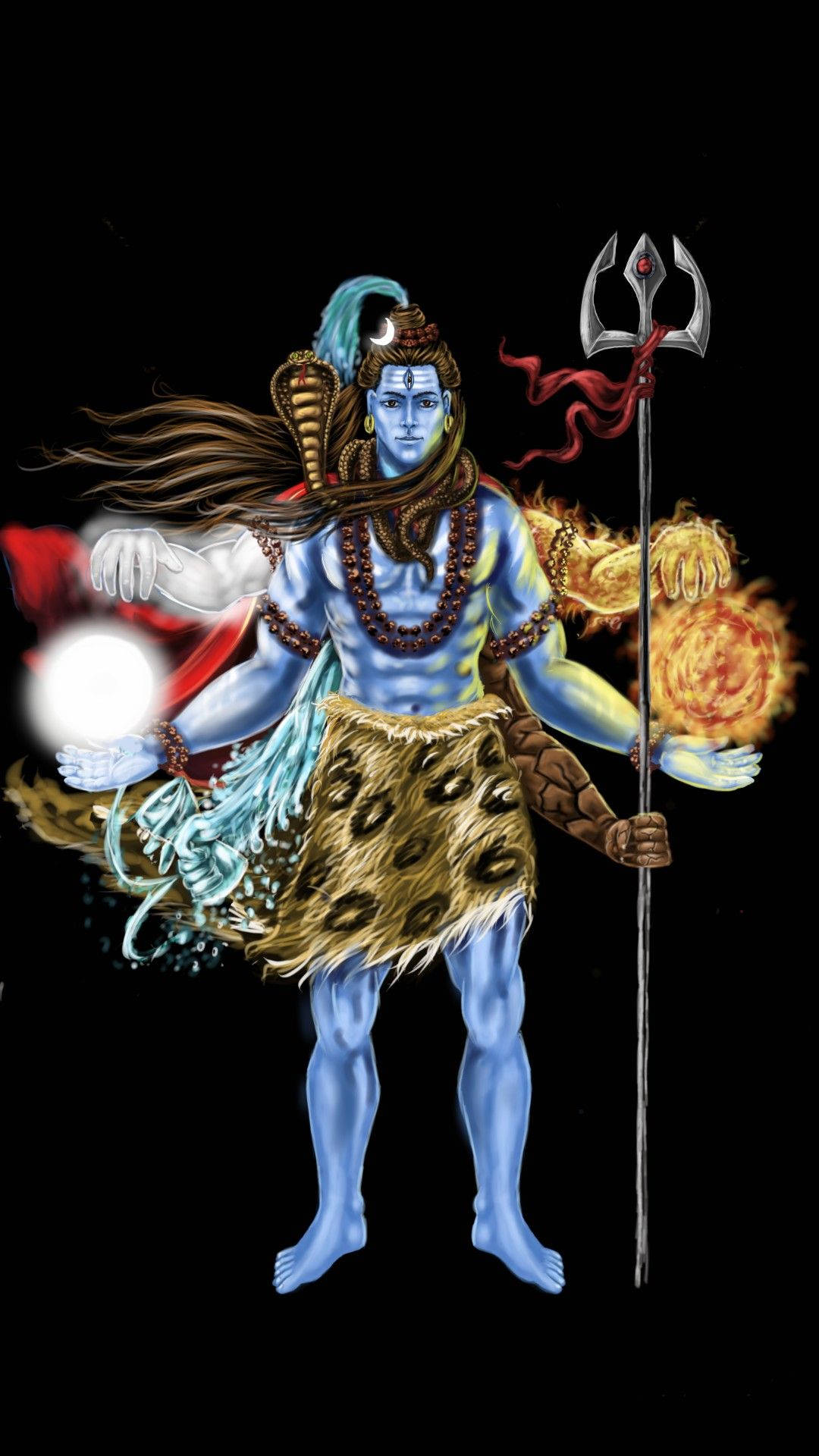 Lord Shiva, three hands, blue-skinned, Full HD Phone Wallpaper