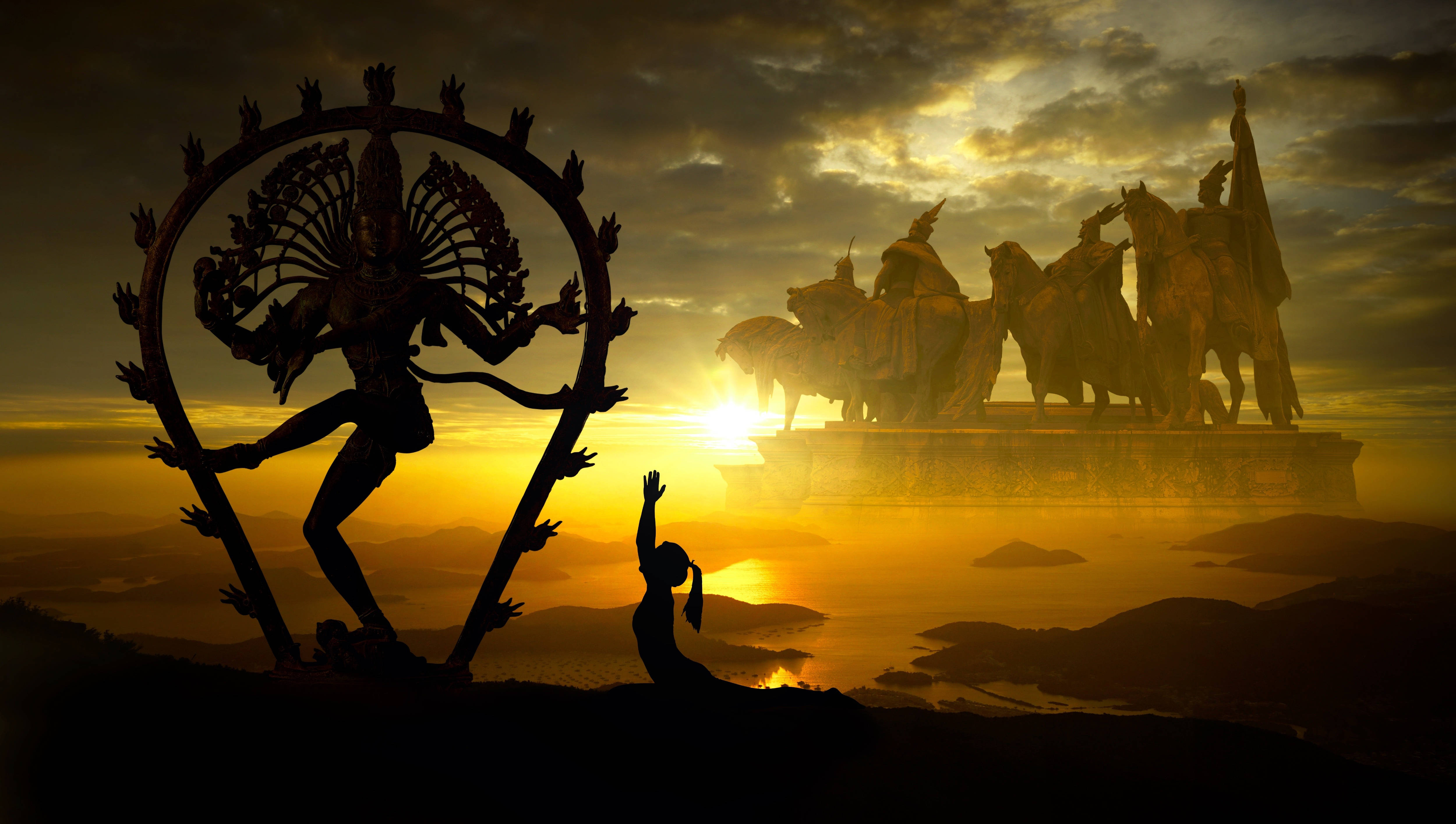 Lord Shiva, silhouette, yoga, 4K Desktop Wallpaper