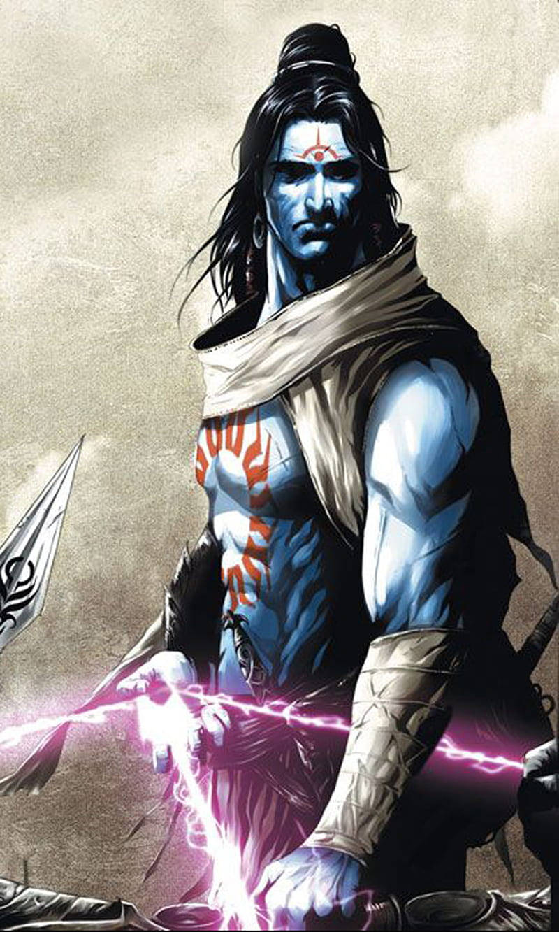 Warrior Lord Shiva, blue-skinned, long dark hair, HD Phone Wallpaper
