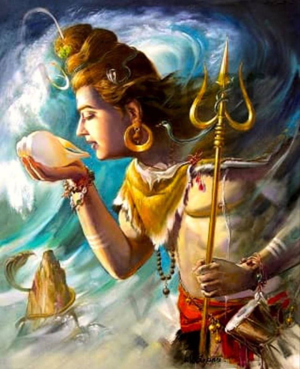 Lord Shiva, conch shell, trident, SD Phone Wallpaper