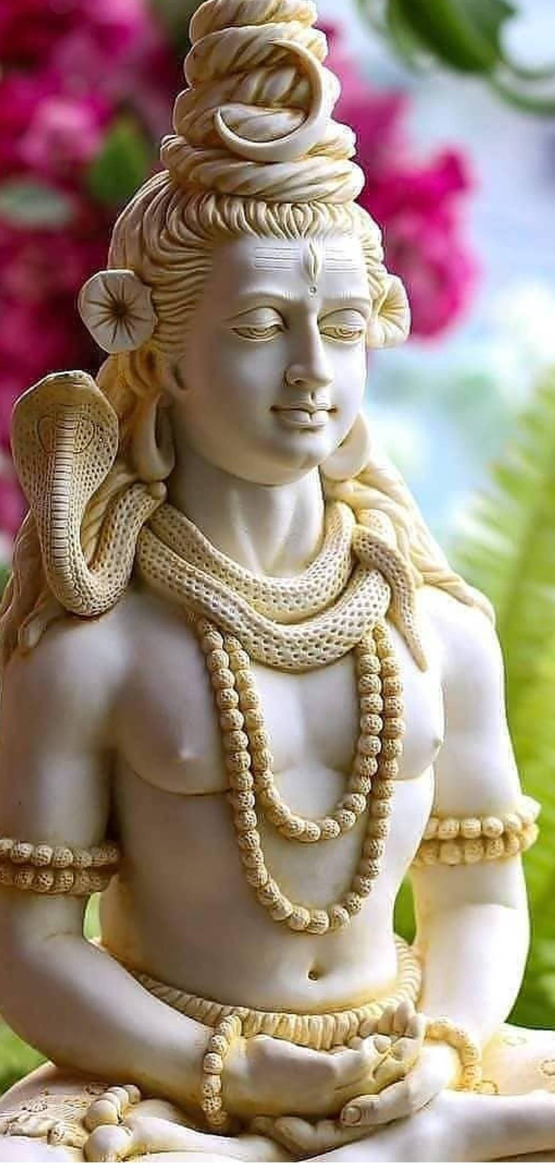 Lord Shiva, white stone statue, coiled cobra, Full HD Phone Wallpaper