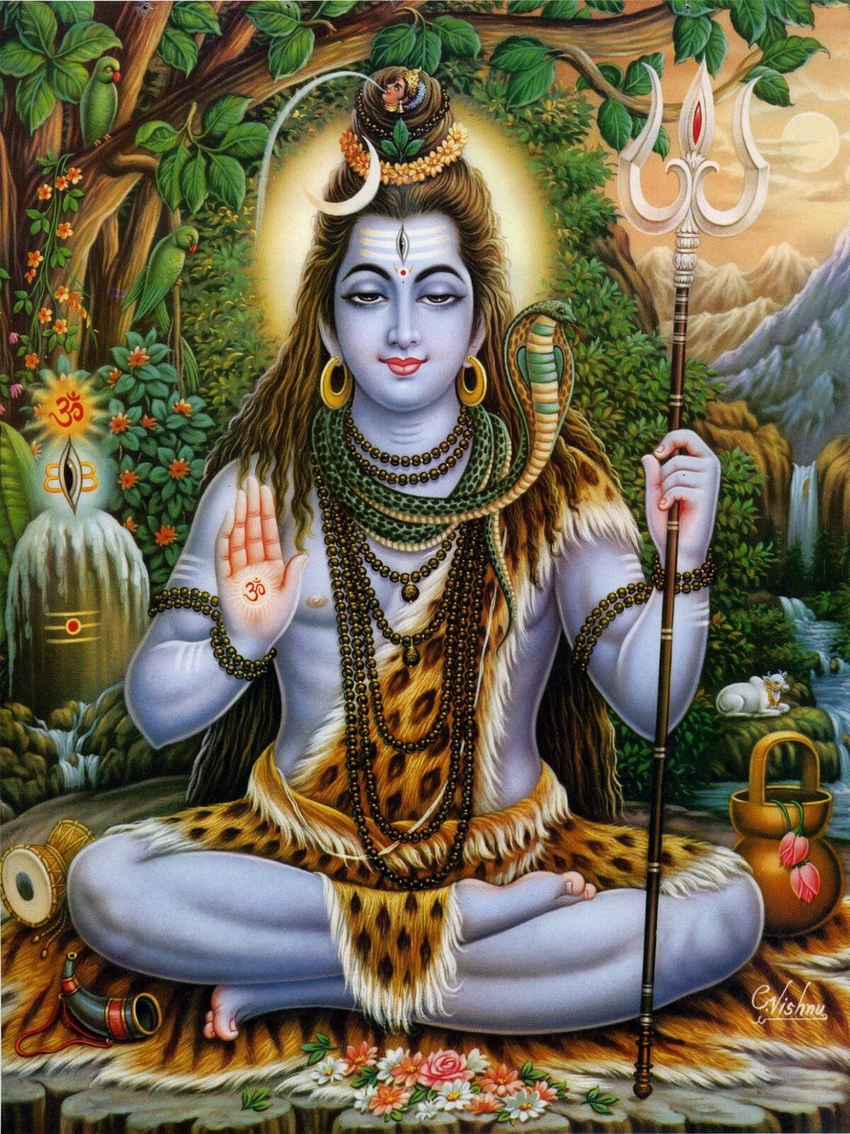Lord Shiva, lush forest, trident, HD Phone Wallpaper