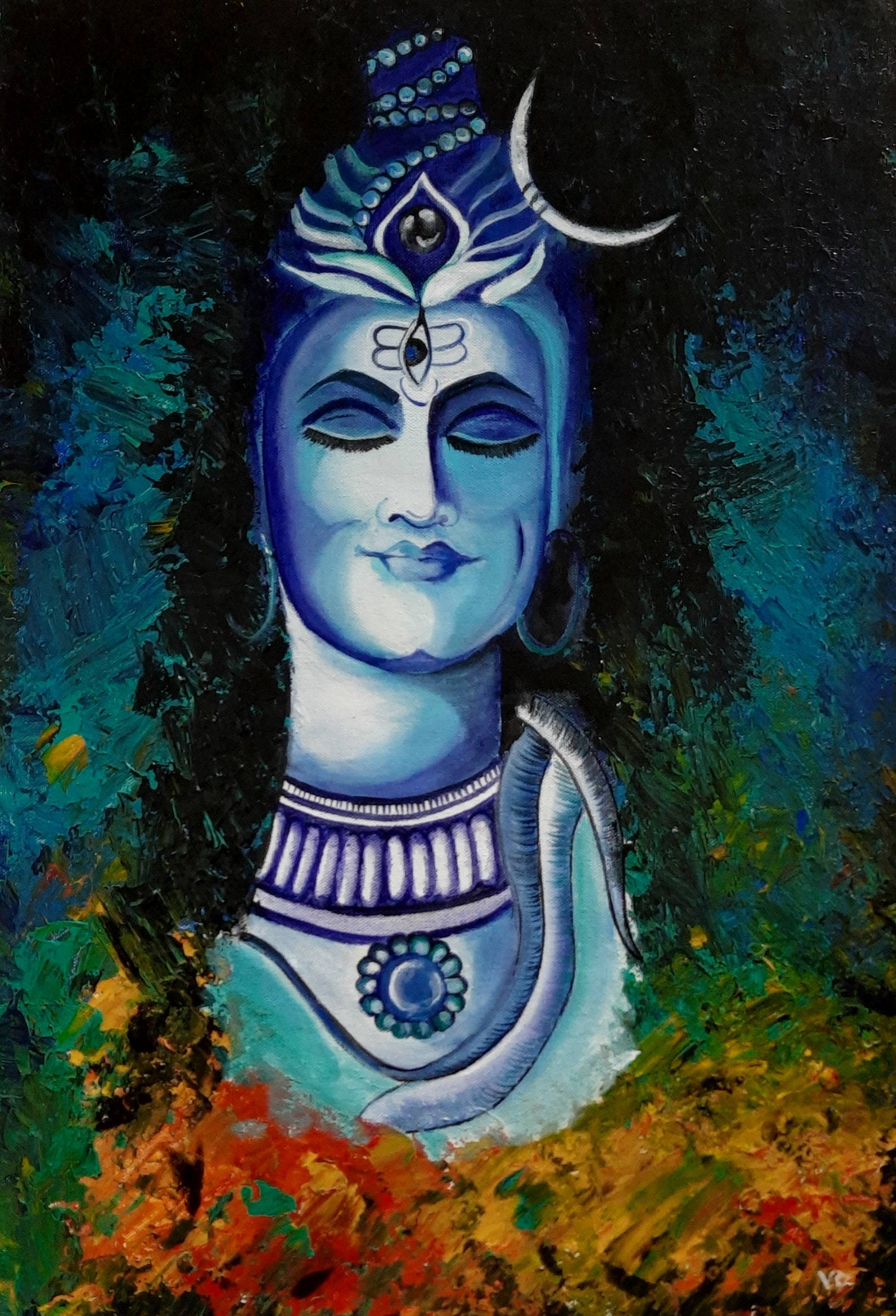 Lord Shiva, blue-skinned, crescent moon crown, Full HD Phone Wallpaper