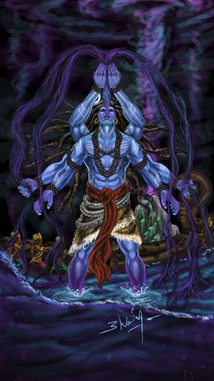 Lord Shiva, blue-skinned, multi-armed, HD Phone Wallpaper