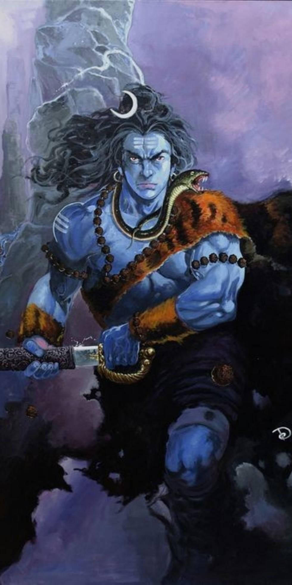 Lord Shiva, blue-skinned, wild hair, Full HD Phone Wallpaper