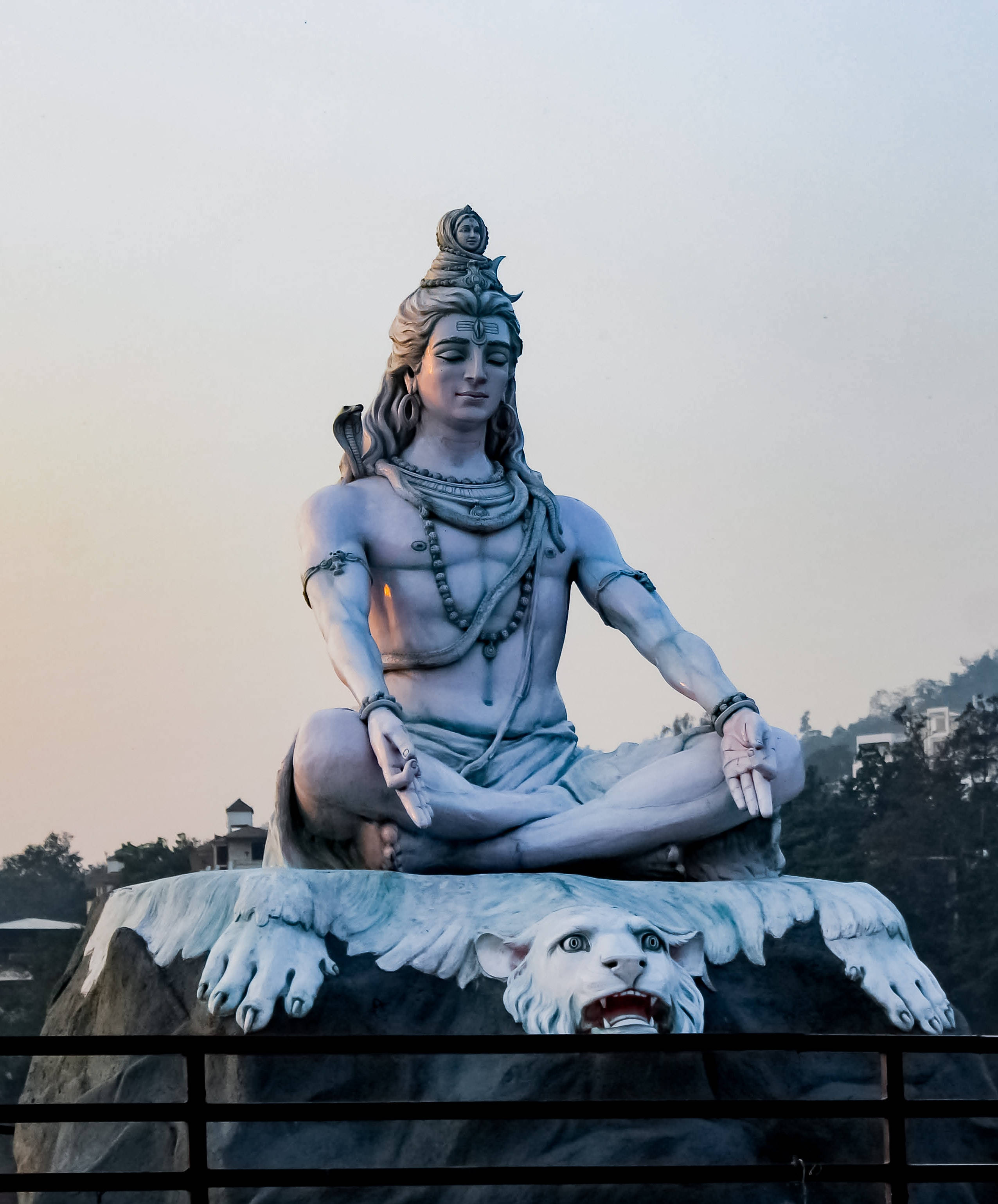white stone statue, Lord Shiva, lion, 2K Phone Wallpaper