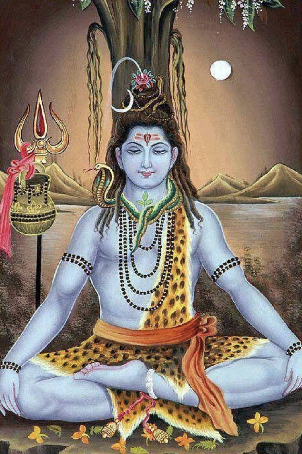 Lord Shiva, blue-skinned, sacred tree, HD Phone Wallpaper