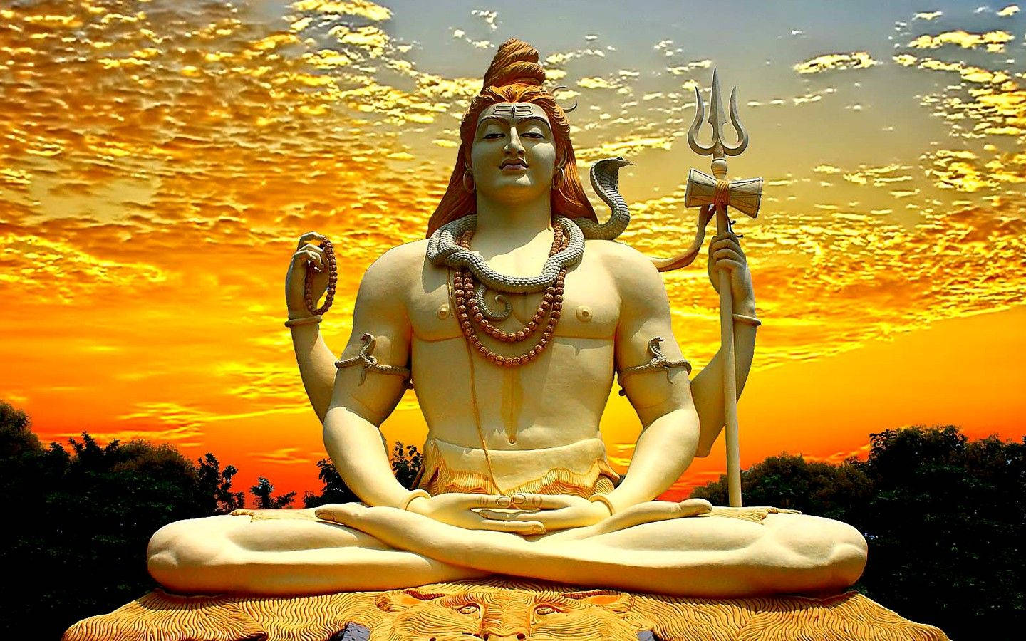 Lord Shiva, stone statue, fiery sunset sky, HD Desktop Wallpaper