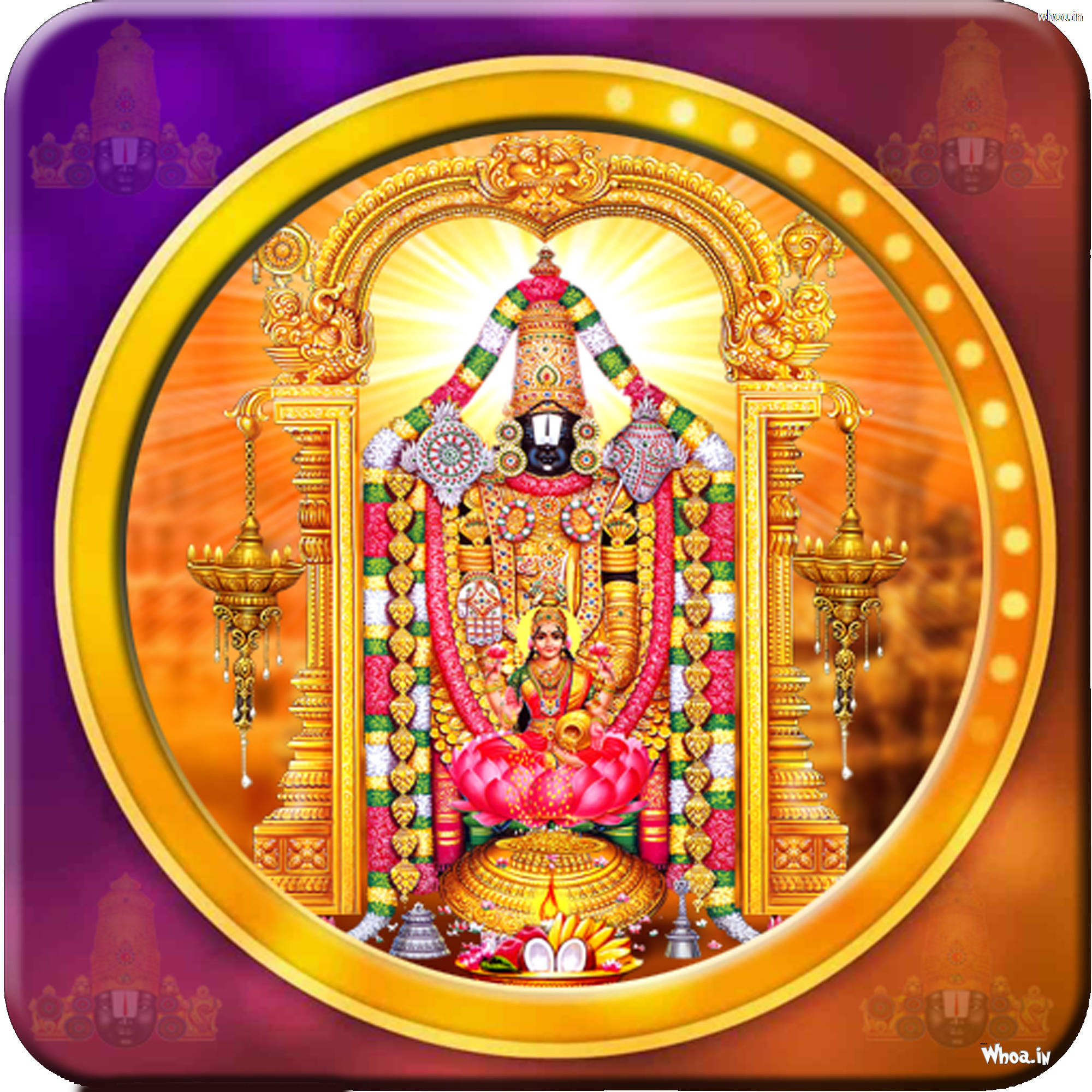 Lord Venkateswara, gold, colorful garlands, Full HD Desktop Wallpaper