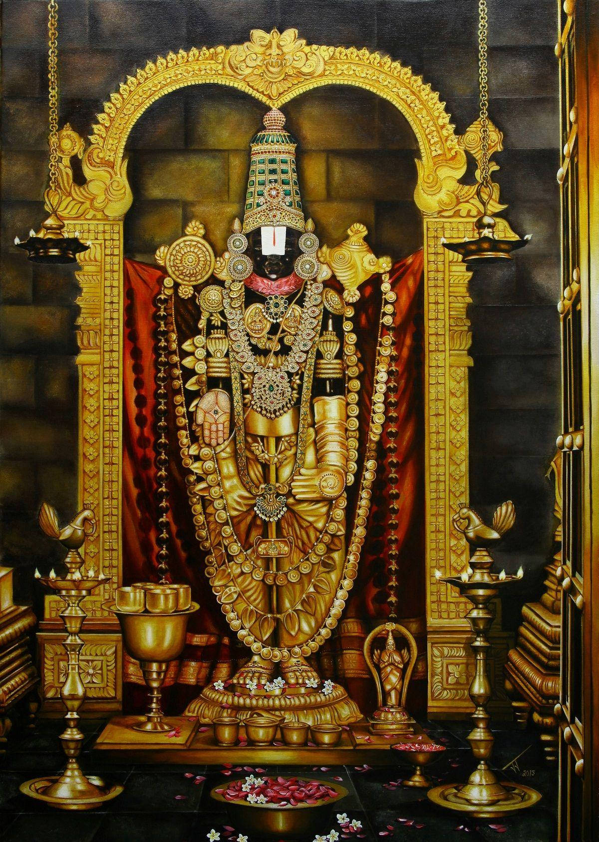 Lord Venkateswara, gold, intricate jewelry, HD Phone Wallpaper