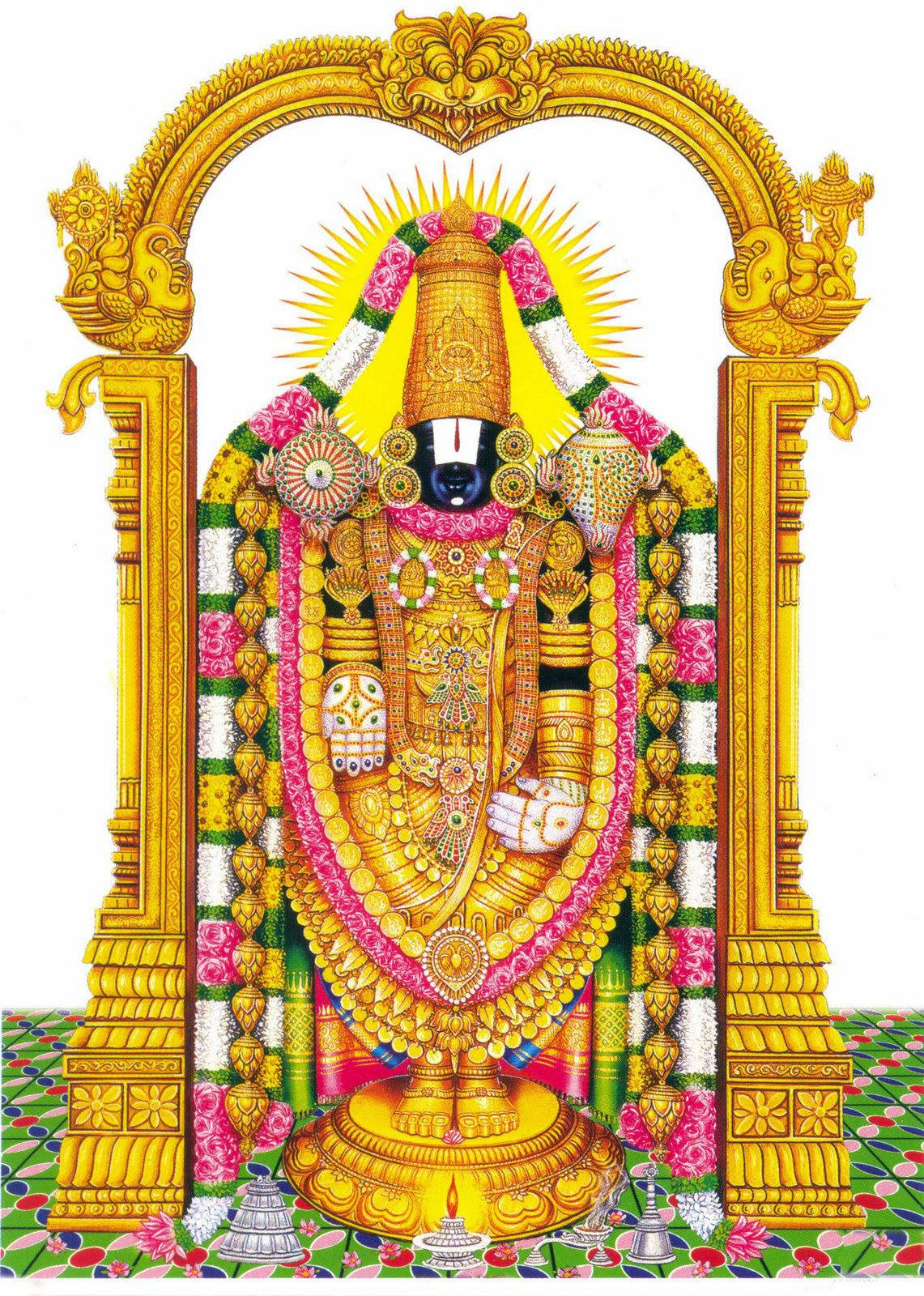 Lord Venkateswara, green tiled floor, golden deity, HD Phone Wallpaper