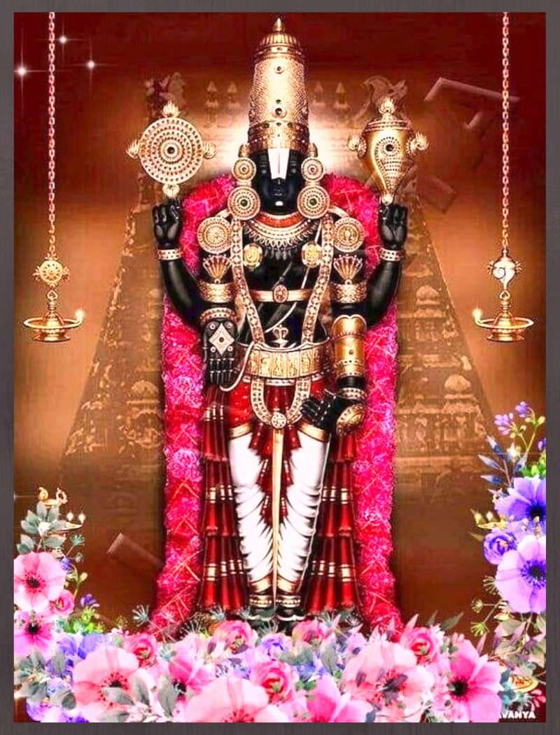 Lord Venkateswara, black-skinned deity, gold jewelry, SD Phone Wallpaper