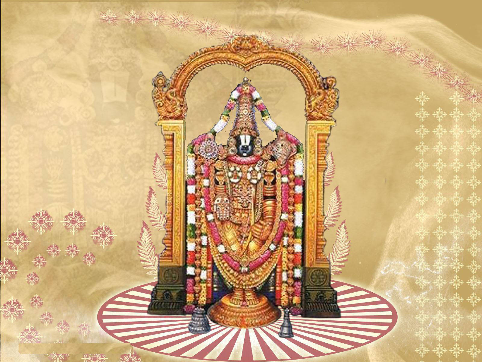 Lord Venkateswara, golden theme, colorful flowers, HD Desktop Wallpaper