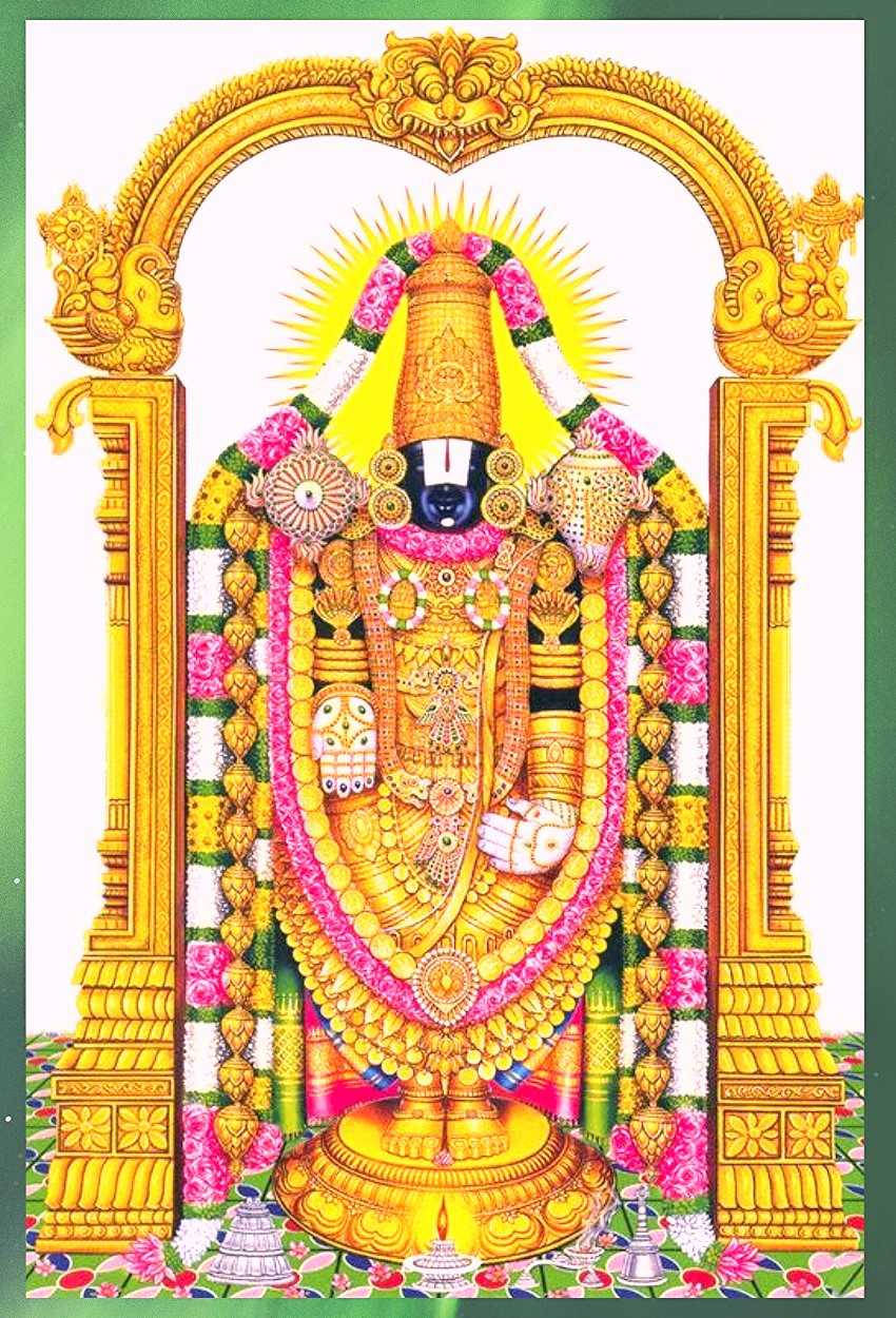 Lord Venkateswara, green frame, golden deity, SD Phone Wallpaper