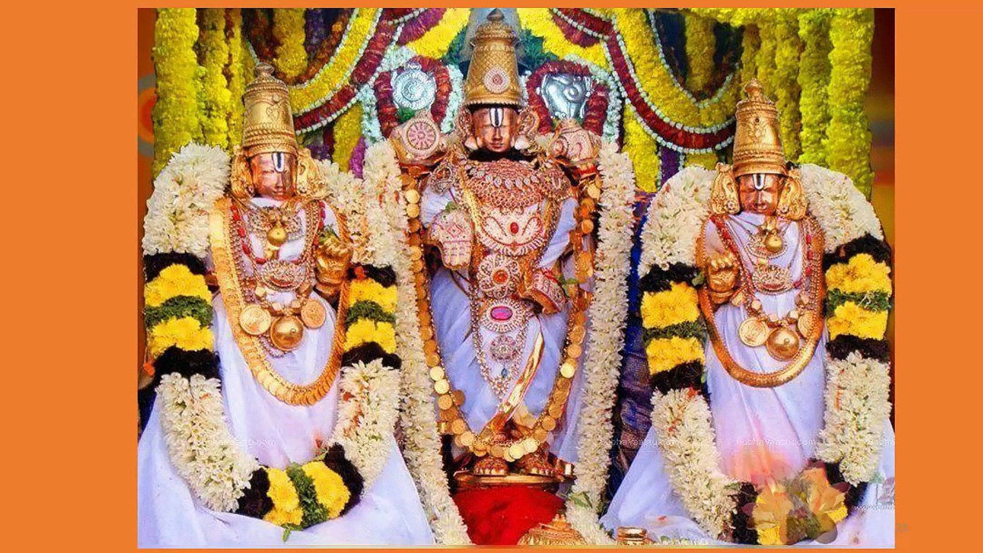 Lord Venkateswara, gold jewelry, floral garlands, Full HD Desktop Wallpaper