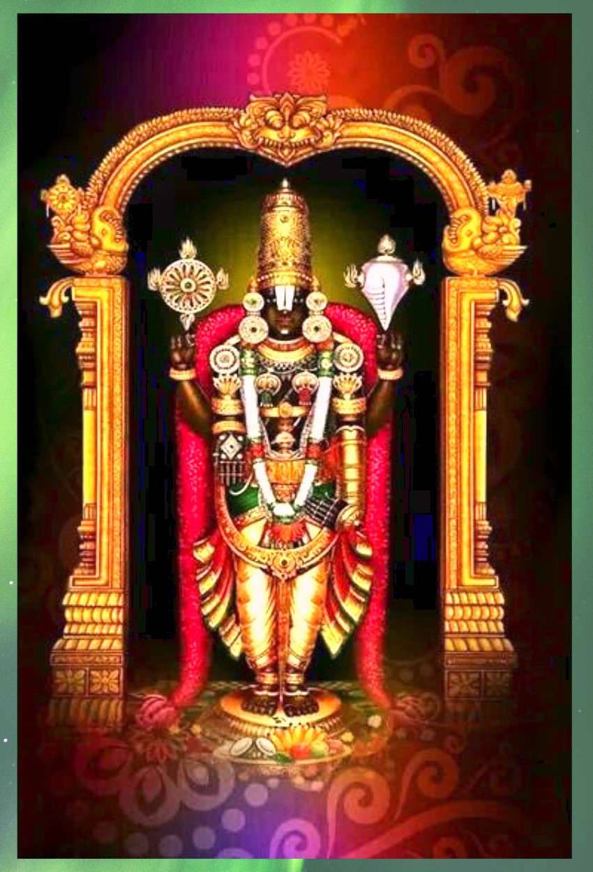 Lord Venkateswara, red fabric, golden archway, SD Phone Wallpaper