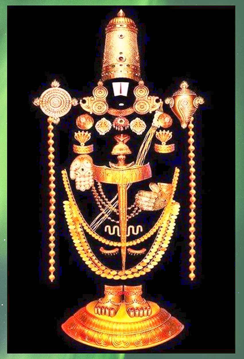 Lord Venkateswara, black, green frame, SD Phone Wallpaper