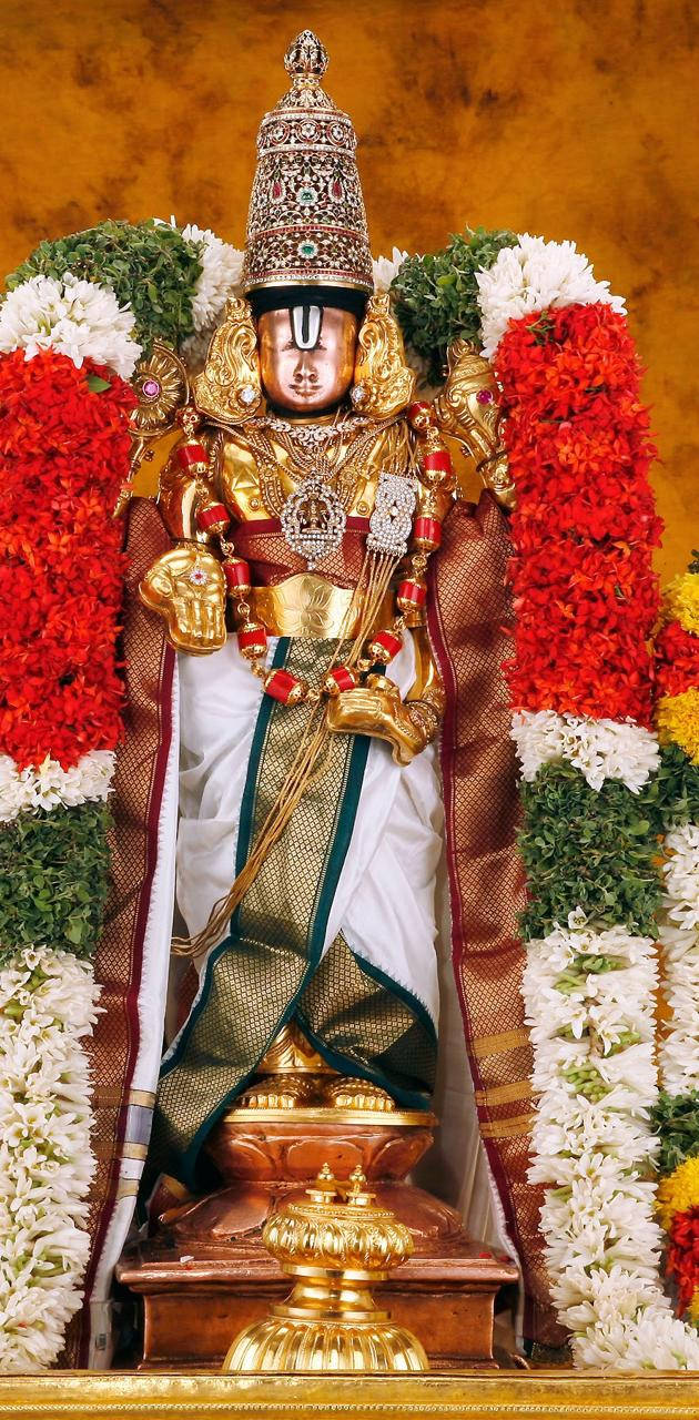 Lord Venkateswara, golden deity statue, intricate jewelry, HD Phone Wallpaper