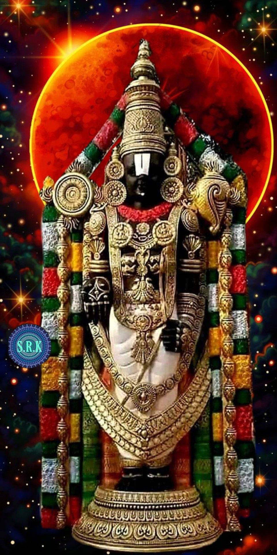 Lord Venkateswara, black-skinned deity, golden ornaments, Full HD Phone Wallpaper