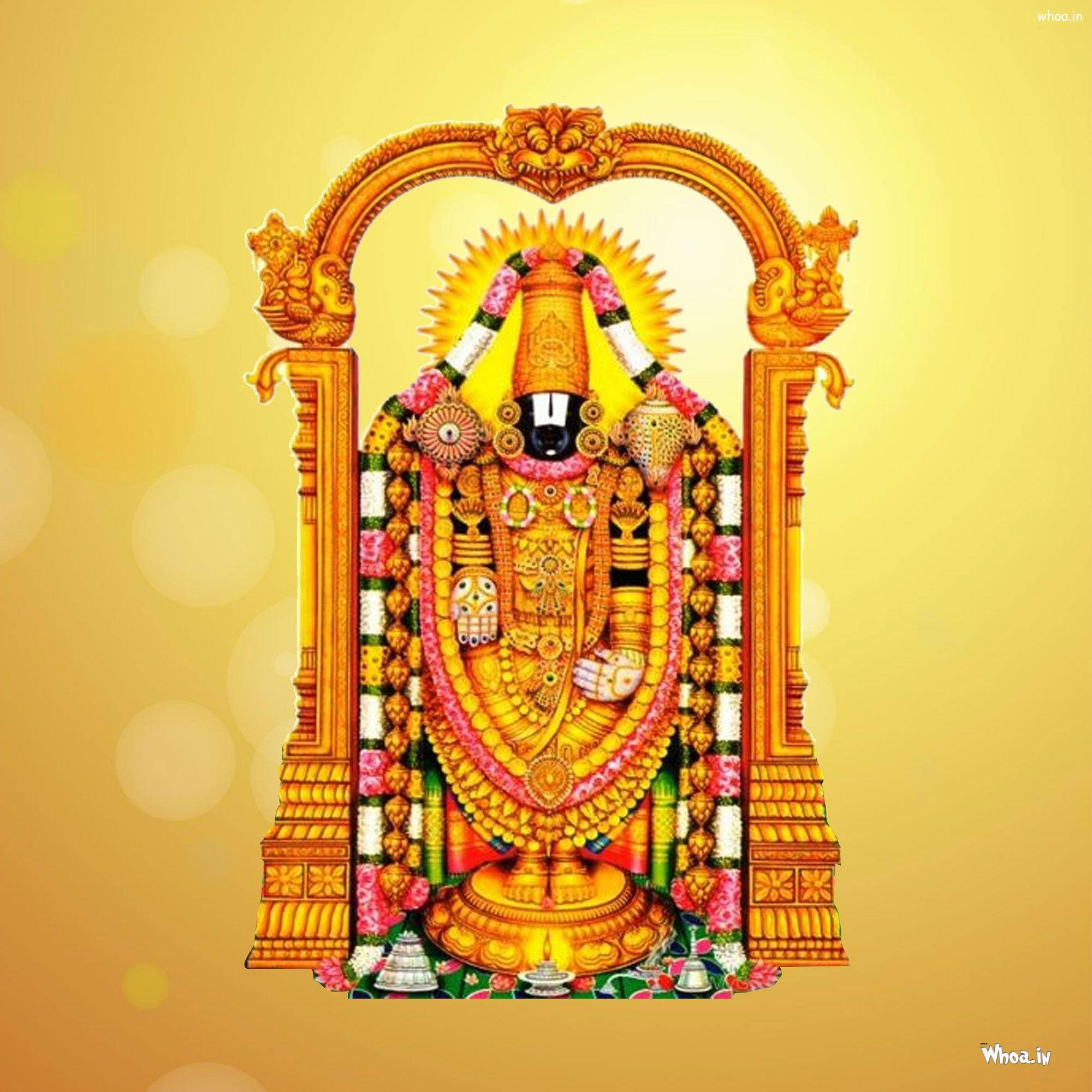 Lord Venkateswara, golden deity, colorful flowers, Full HD Desktop Wallpaper