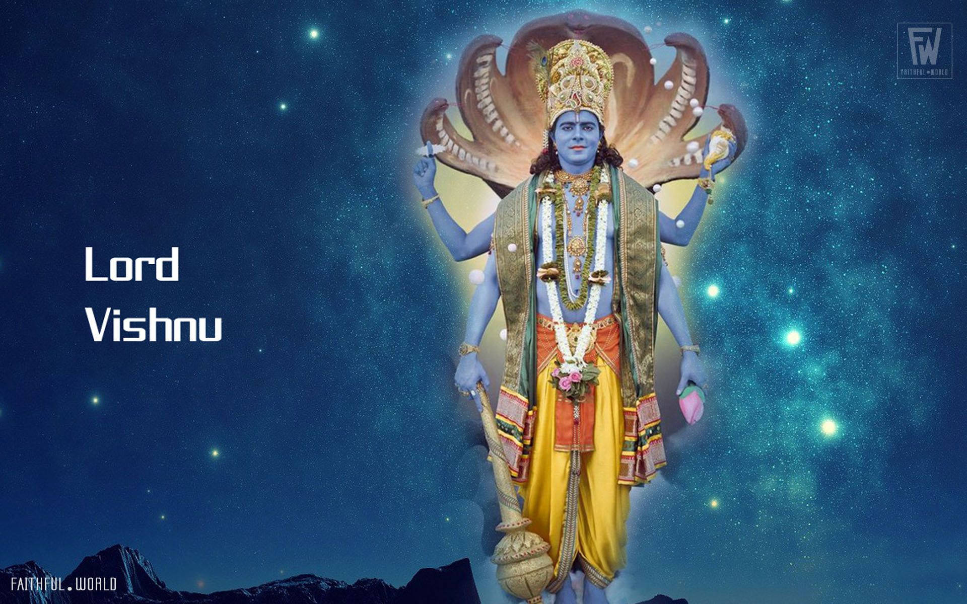 Lord Vishnu, golden cobras, multi-armed form, Full HD Desktop Wallpaper