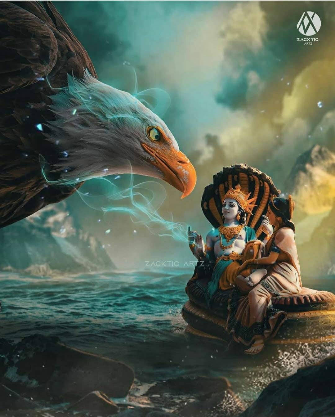 Lord Vishnu, eagle, serpent throne, HD Phone Wallpaper