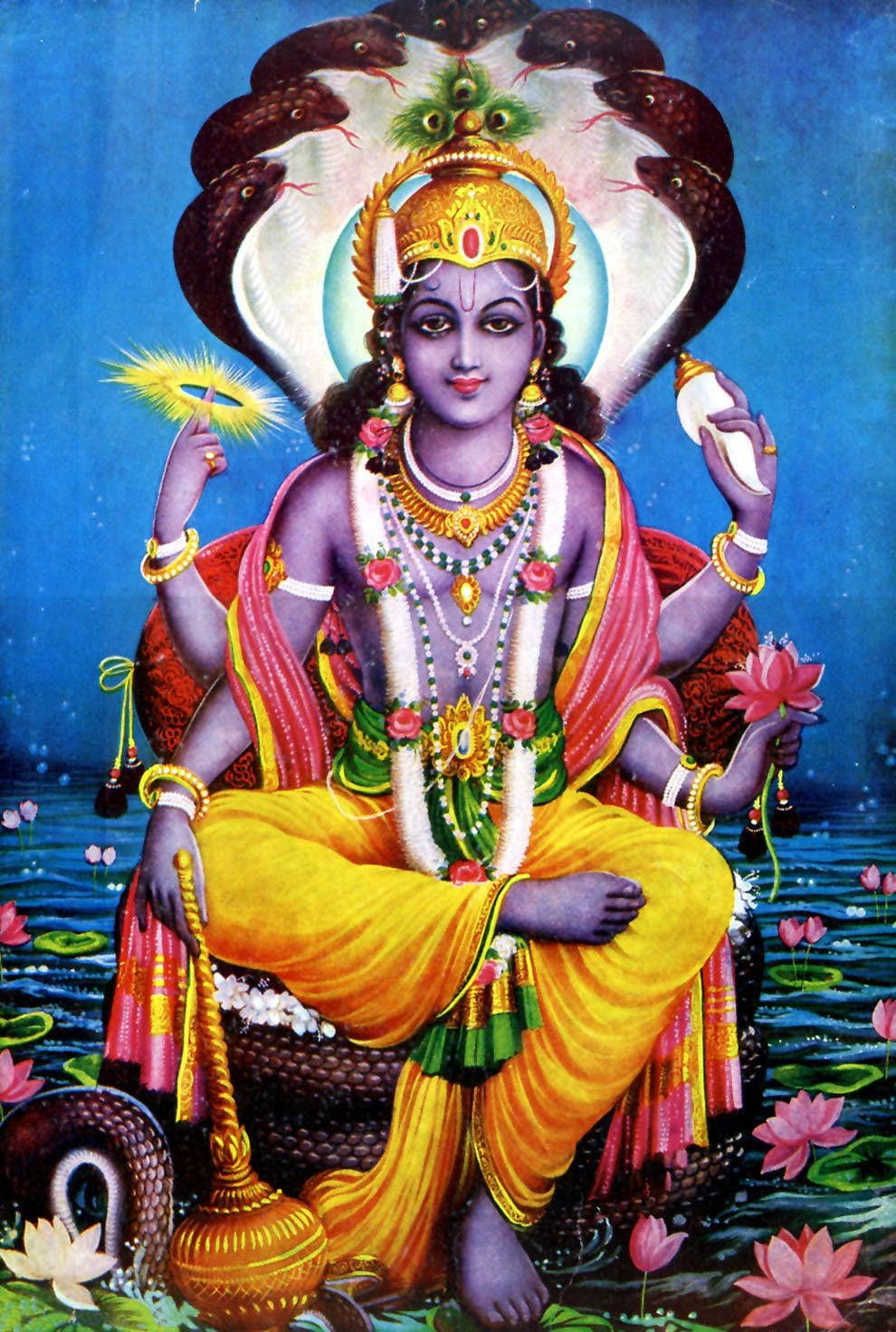 Lord Vishnu, serpents chair, lotus throne, HD Phone Wallpaper