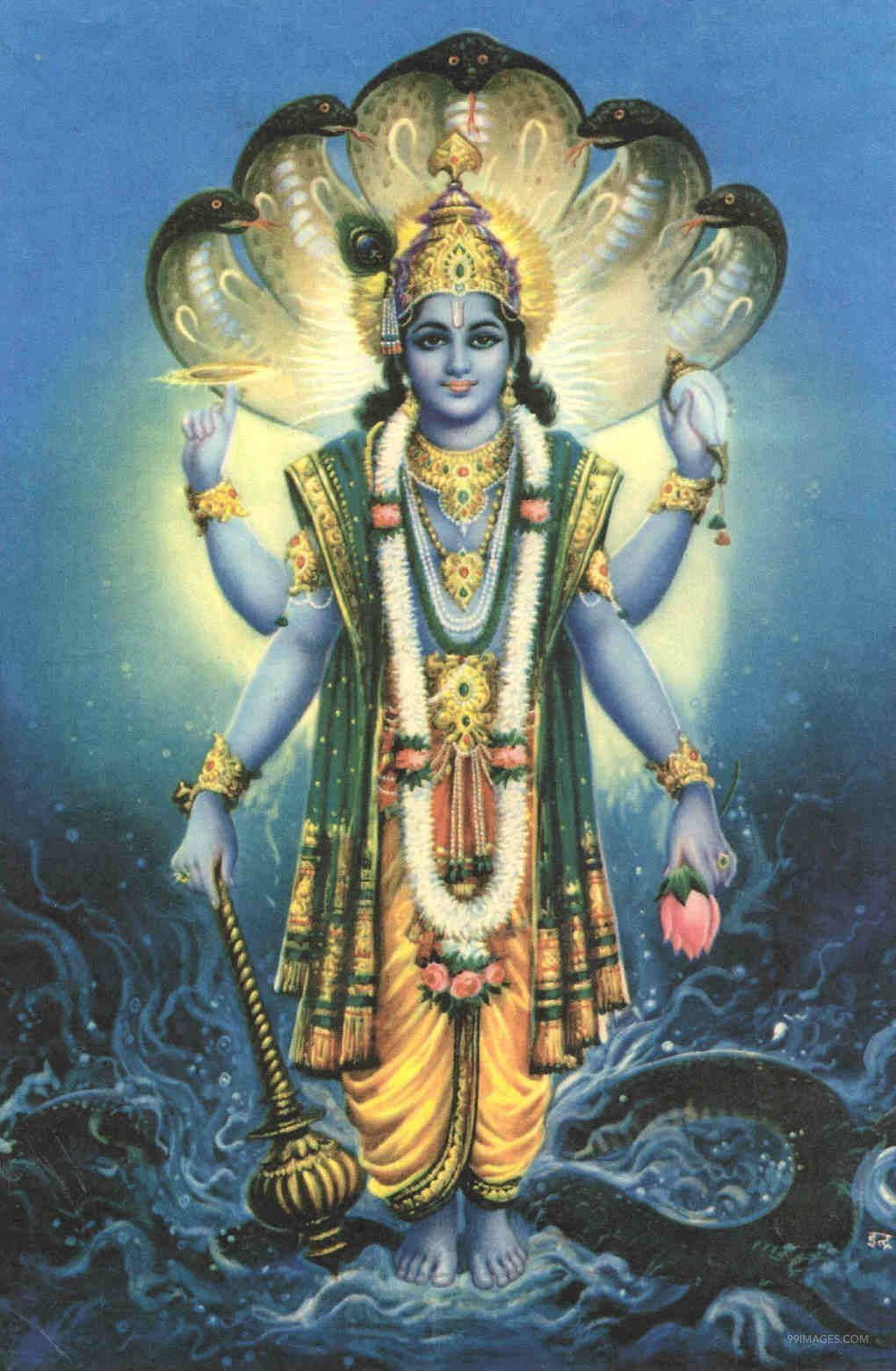 Lord Vishnu, blue-skinned, multiple arms, HD Phone Wallpaper