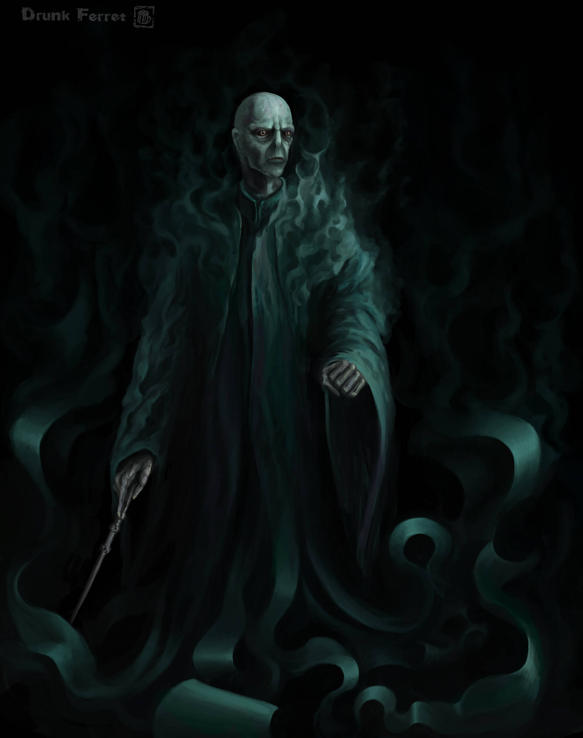 Lord Voldemort, dark robe, teal smoke, Full HD Phone Wallpaper