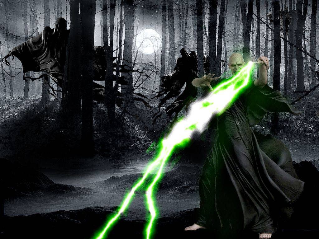 Lord Voldemort, green magic, moonlit eerie forest, SD Desktop Wallpaper