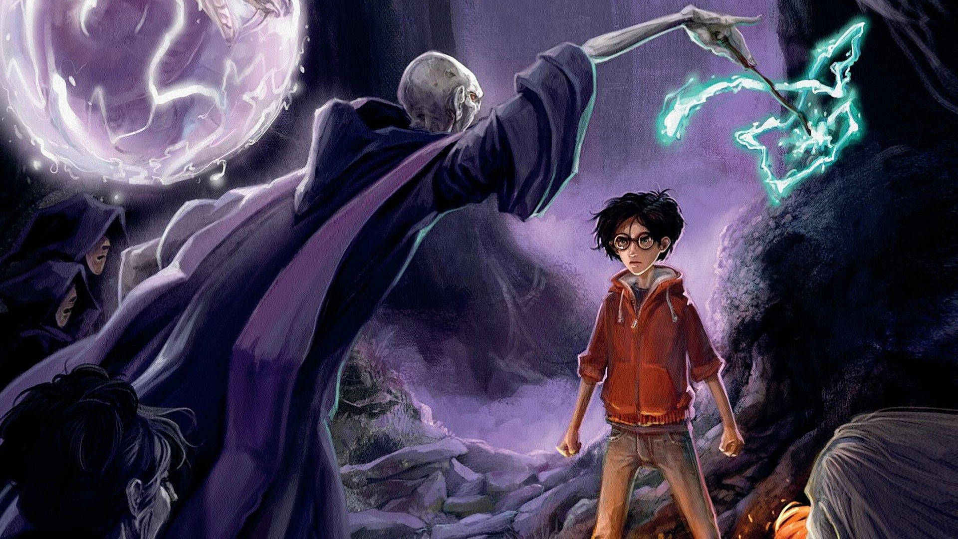 Lord Voldemort, purple robe, glowing green spell, Full HD Desktop Wallpaper