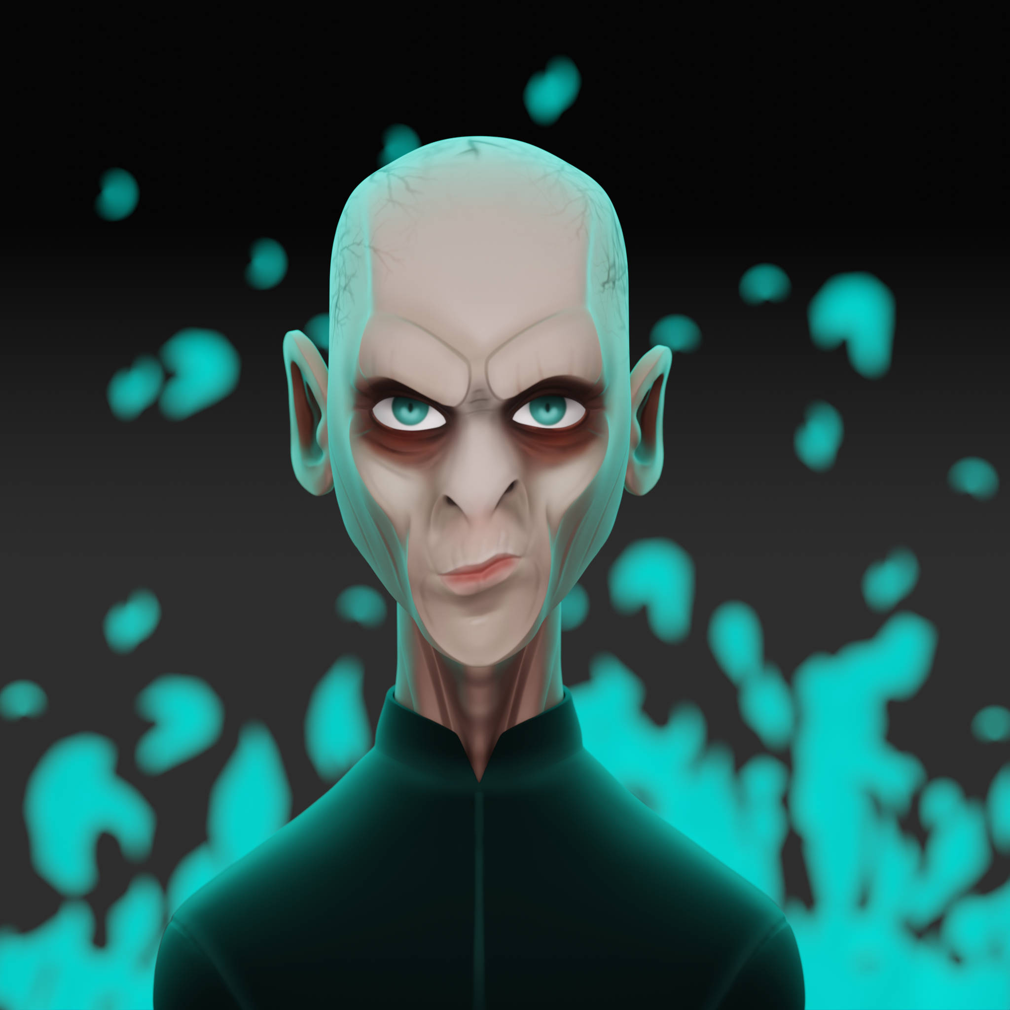 Lord Voldemort, glowing teal eyes, cracked skin, Full HD Desktop Wallpaper